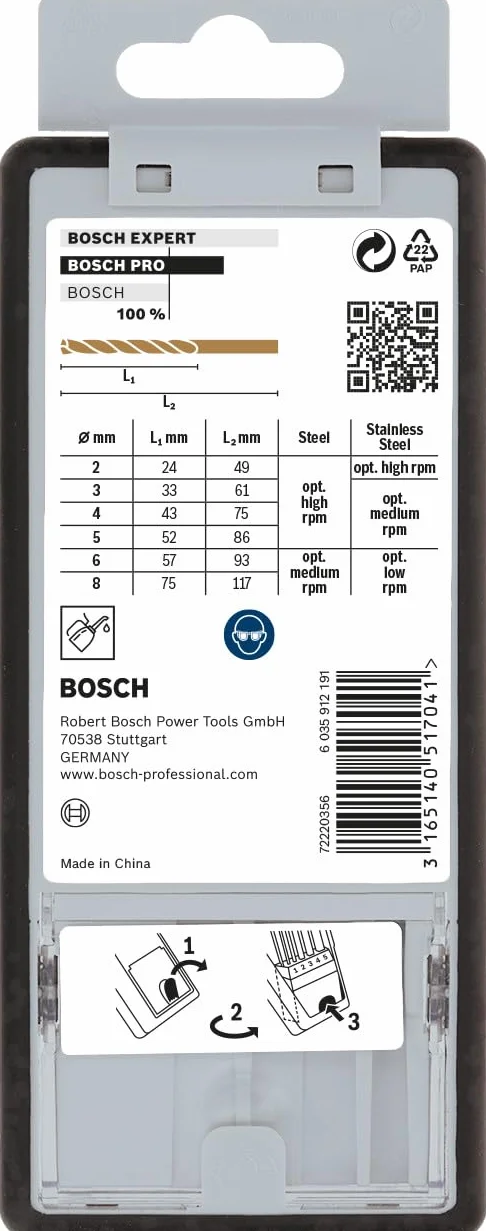 Bosset Coffret de forets hélicoïdaux PRO HSS-Co Acier inoxydable 2-8 mm
