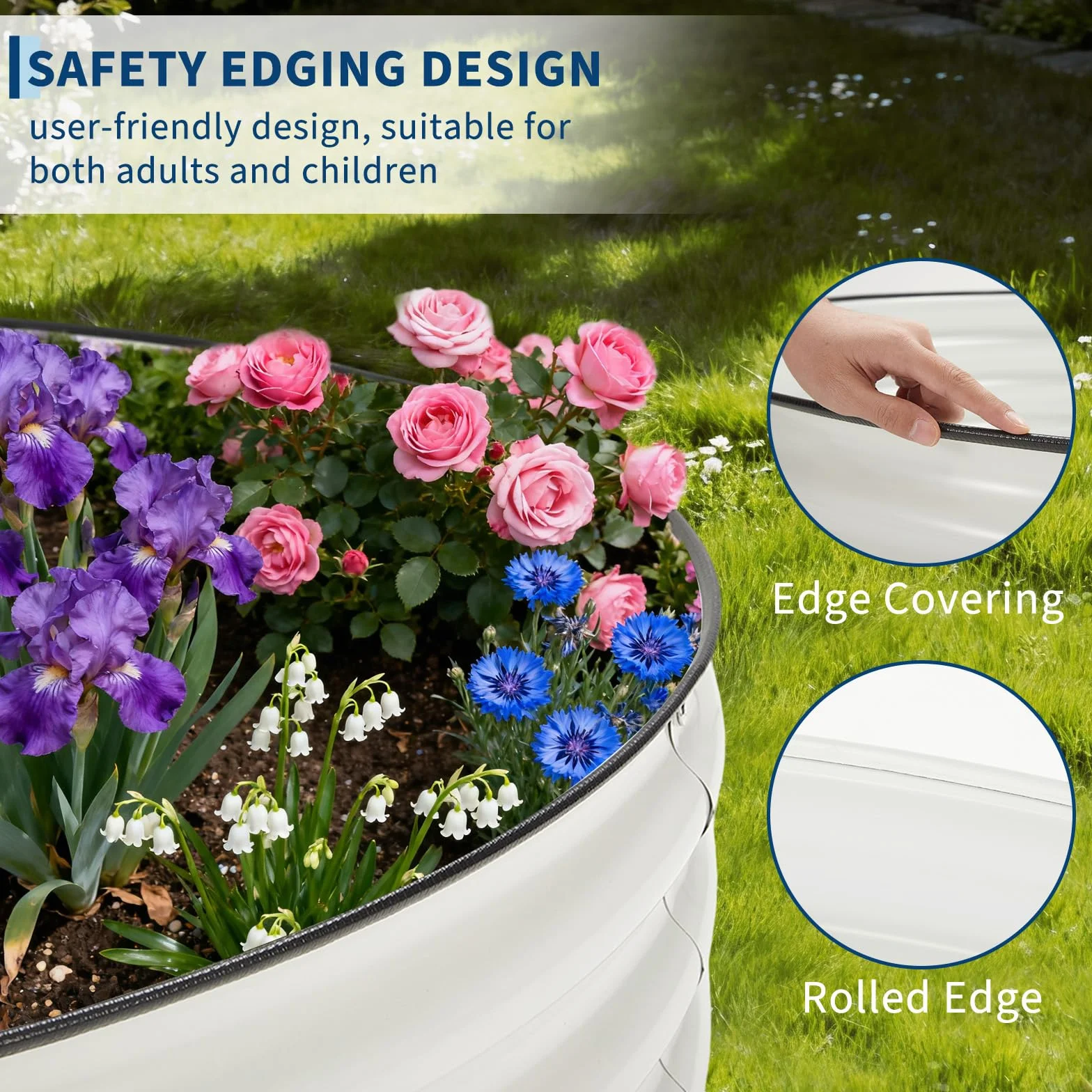 Jardinière surélevée Ovale Acier galvanisé 4x2x1 pi Base Ouverte Résistant à la Corrosion Blanc