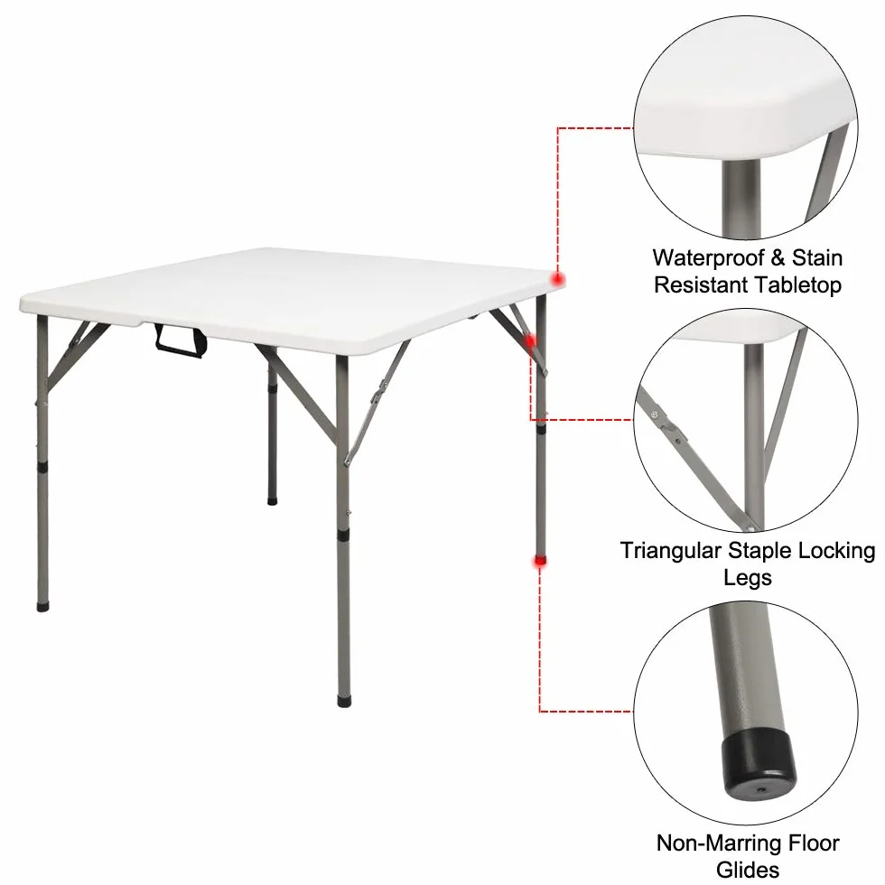 LEADZM Table Pliante Camping 86x86x74 cm Acier Stable 6-8 Personnes