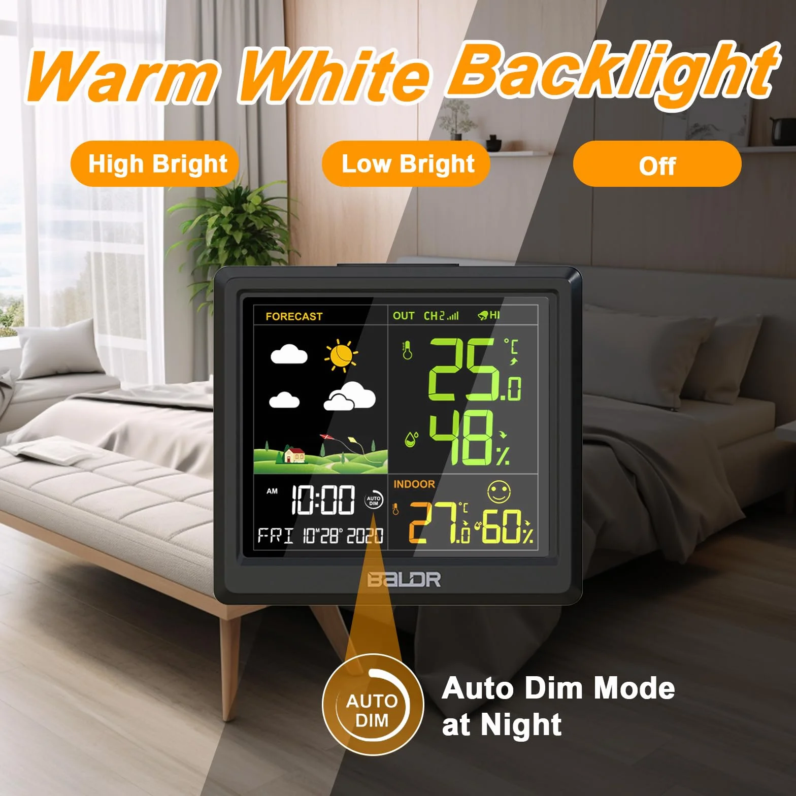 Station météo sans fil LEVIPE, thermomètre hygromètre baromètre intérieur extérieur avec capteur LED écran rétro-éclairage horloge numérique alarme snooze affichage heure date jour