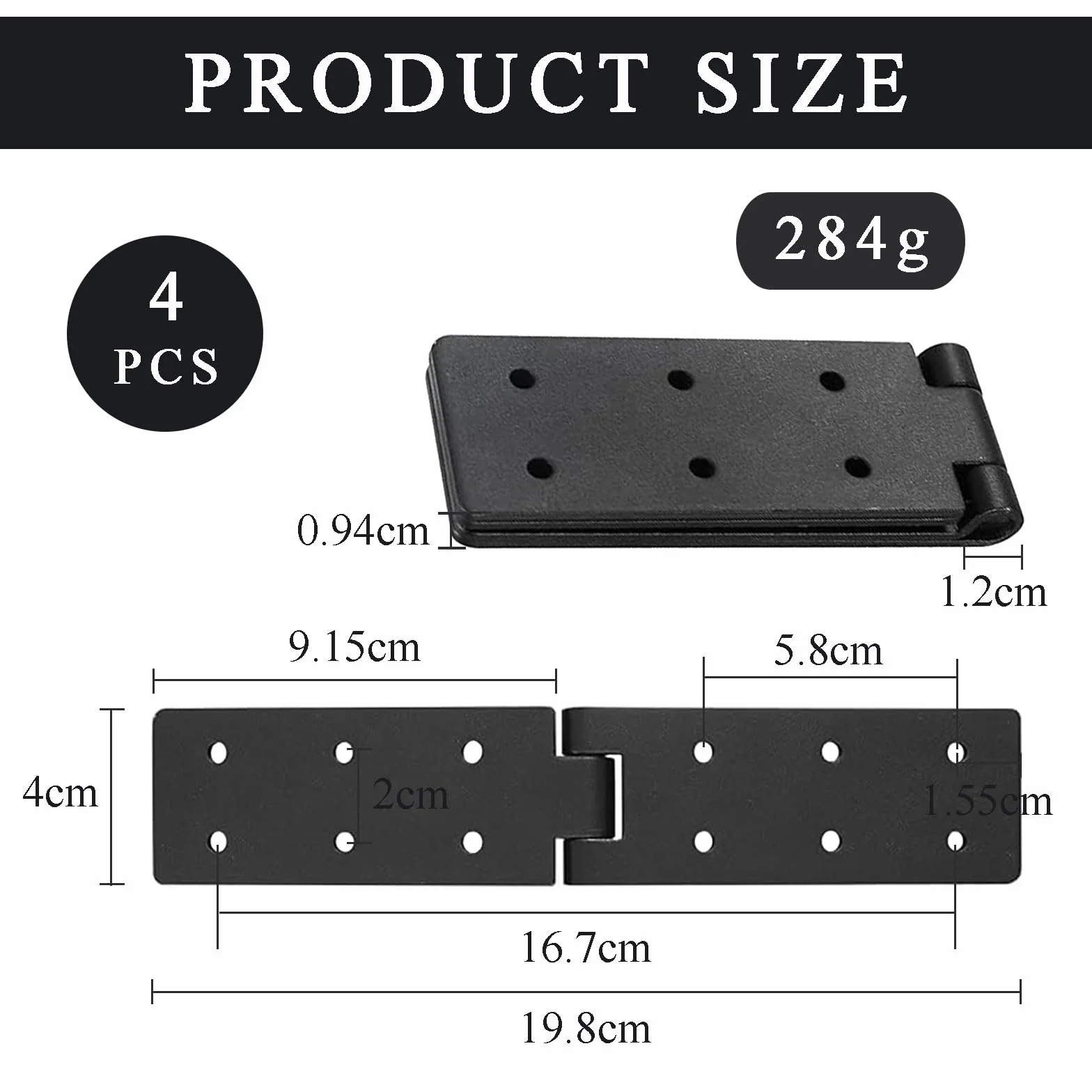 Charnières Pliantes à 180 Degrés,ESYFOR 4 Pièces 198 x 40 mm Charnière de Porte Robustes Noires Métallique Charniere Caisse pour Portes en Bois,Portes de Jardin,Meubles