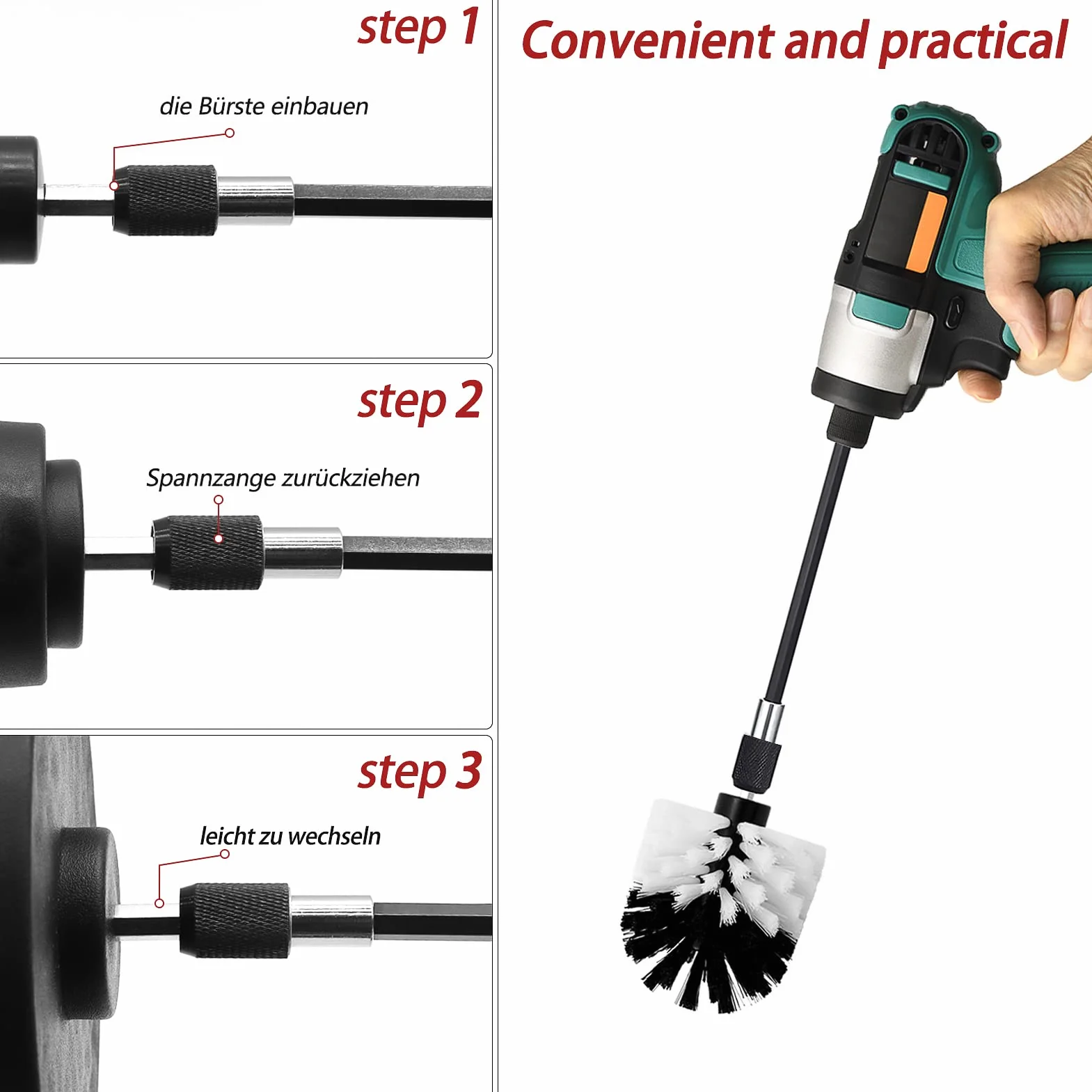 VIBRATITE 20 Pièces Brosse Nettoyage Perceuse, Multifonctionnel Brosse Visseuse Nettoyage Kit pour Salle de Bain, Cuisine, Tapis, Sol, Carreaux, Voiture, Jantes - Blanc Drill Brush