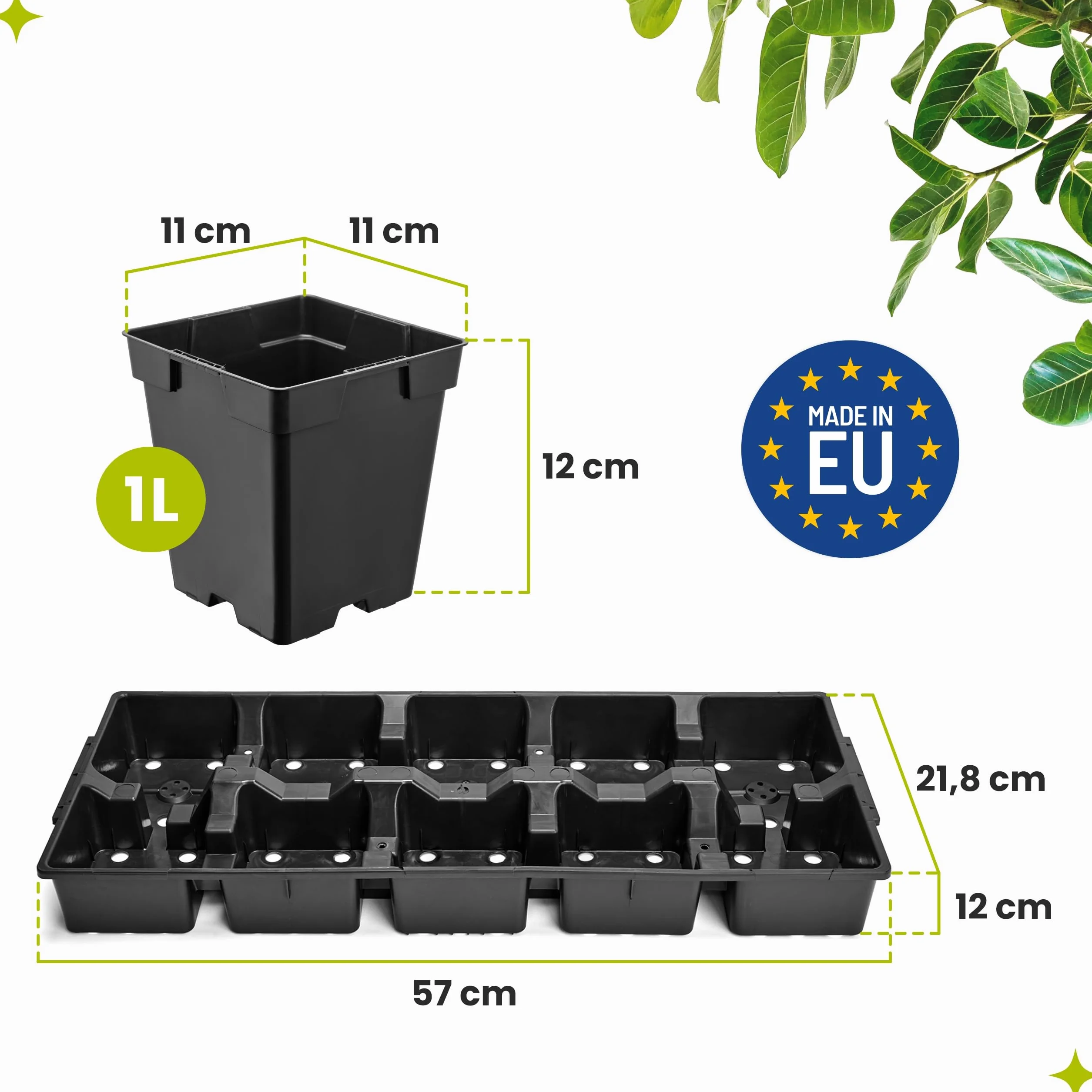 Garronda Kit de Semis Plateau 10 Trous avec Godets Plastique PP Réutilisable GD-0208 Noir