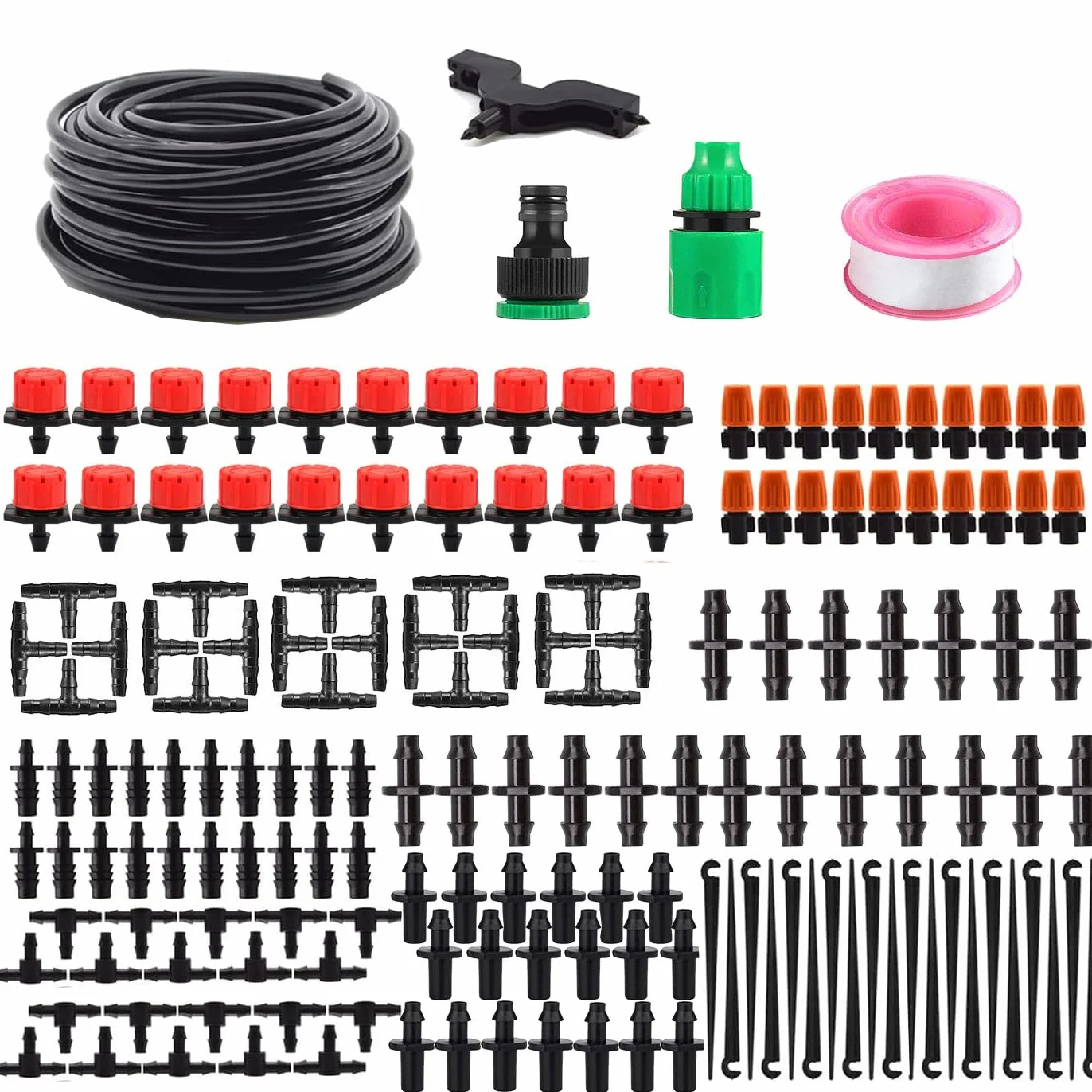 Kit d'irrigation Goutte à Goutte Automatique 165 Pcs avec Tuyau 15 Mètres pour Jardin Pelouse Serre