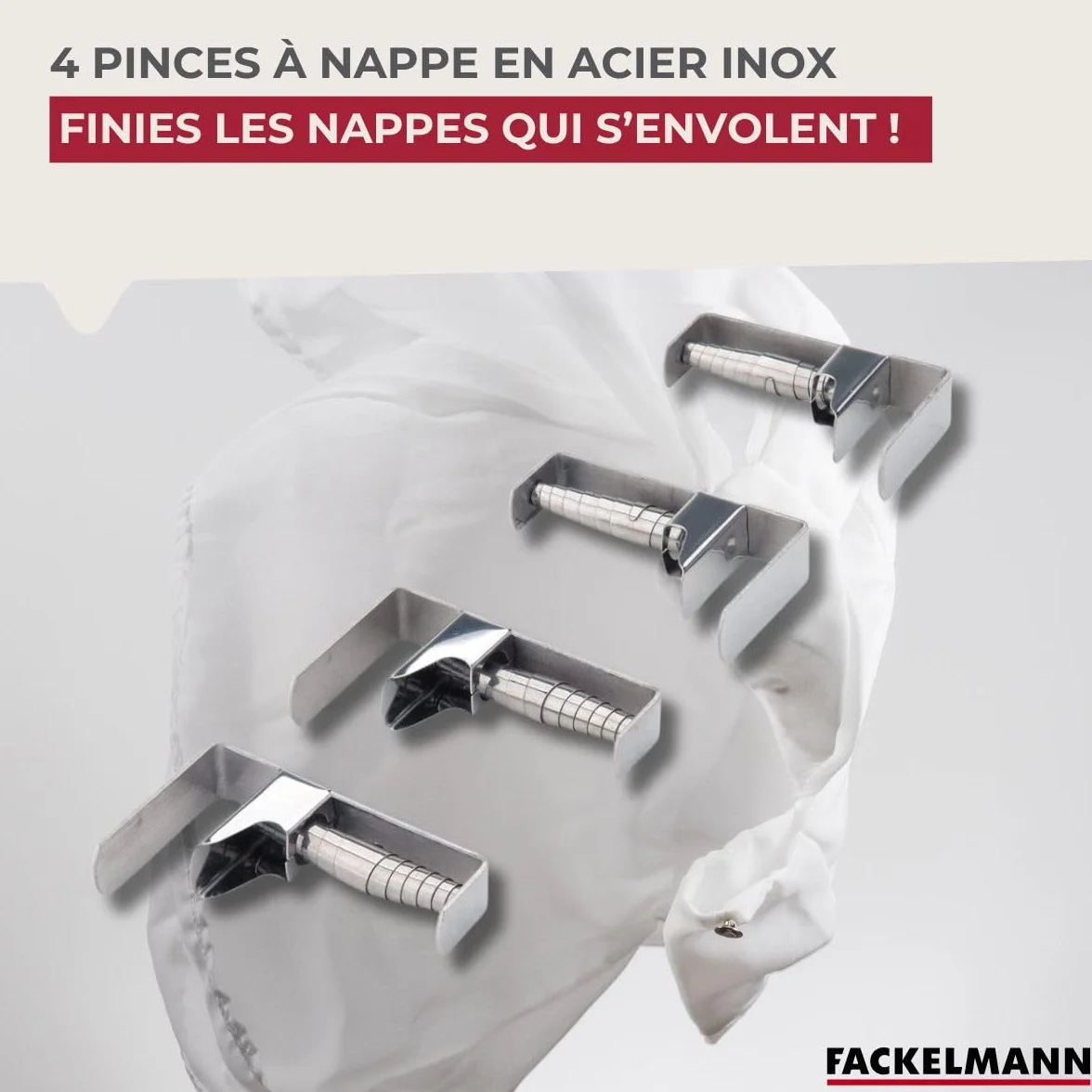 Fackelmann Lot de 4 Pinces à Nappe Inoxydable Extérieur Acier Inoxydable Argent 7,4 x 1,6 x 4,5 cm