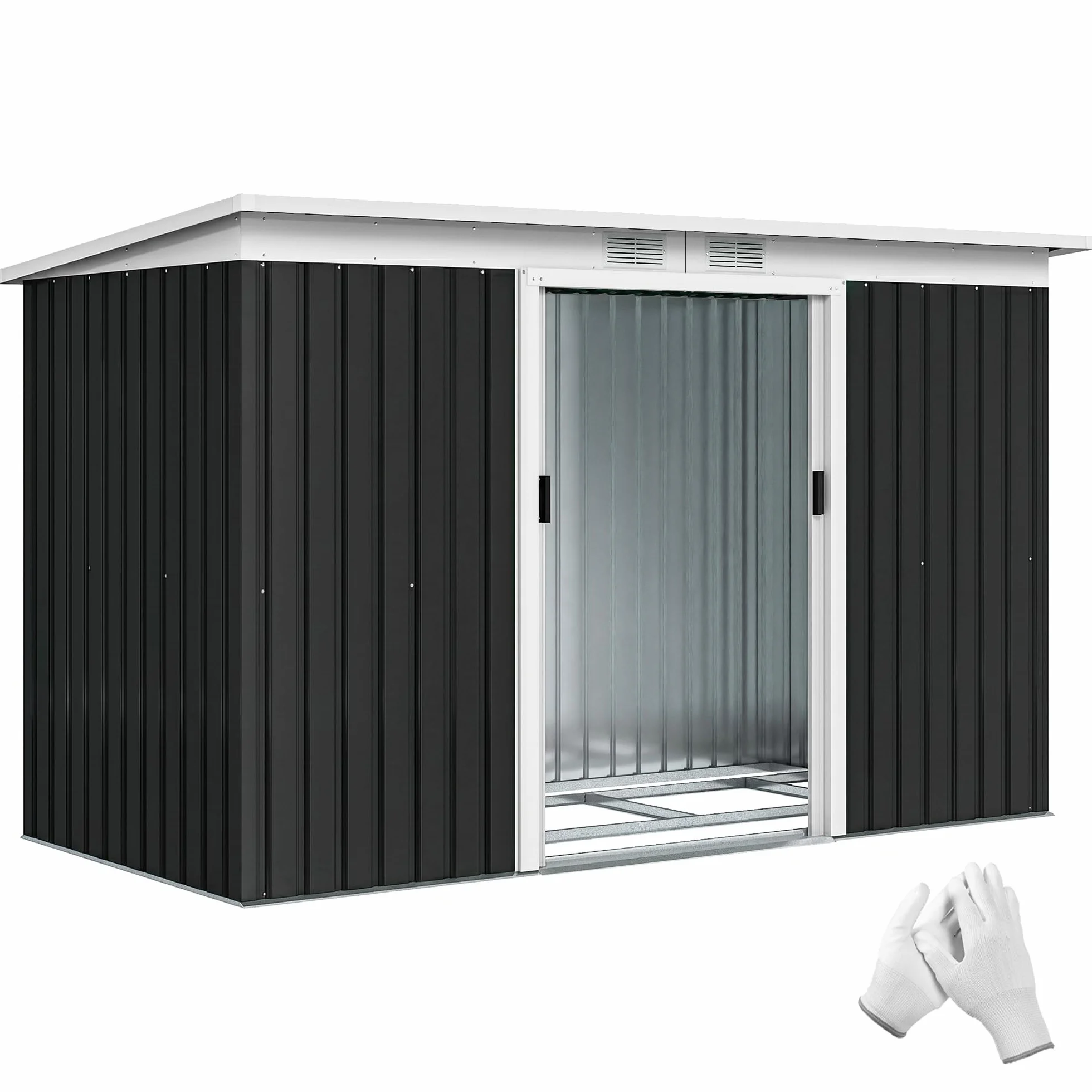 Outsunny Abri de Jardin Acier galvanisé XXL 3,6 m² 280 x 130 x 172 cm Cabanon Rangement Outils Portes coulissantes Noir