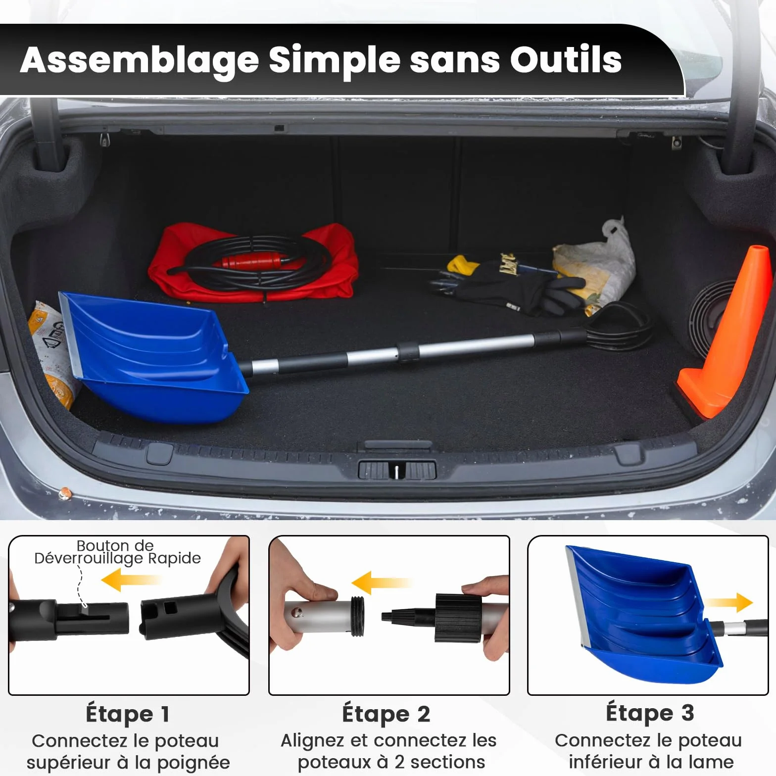 COSTWAY Pelle à Neige Portable, Outil de Déneigement Léger avec Lame Large et Bande en Aluminium, Grattoir à Glace pour Voiture (Bleu)