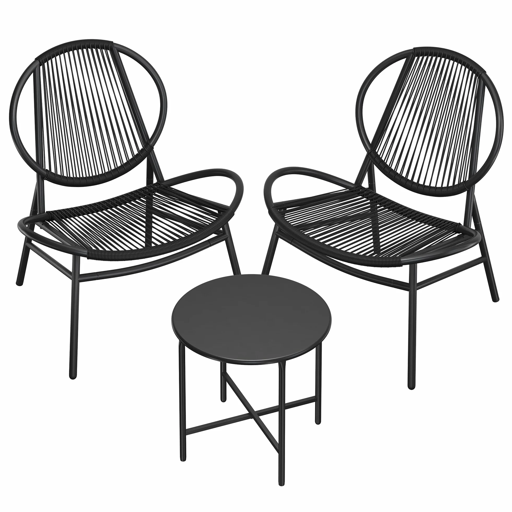 SONGMICS Ensemble Salon de Jardin 3 Pièces Chaises Acapulco Table d Appoint 2 Chaises Noir d'encre