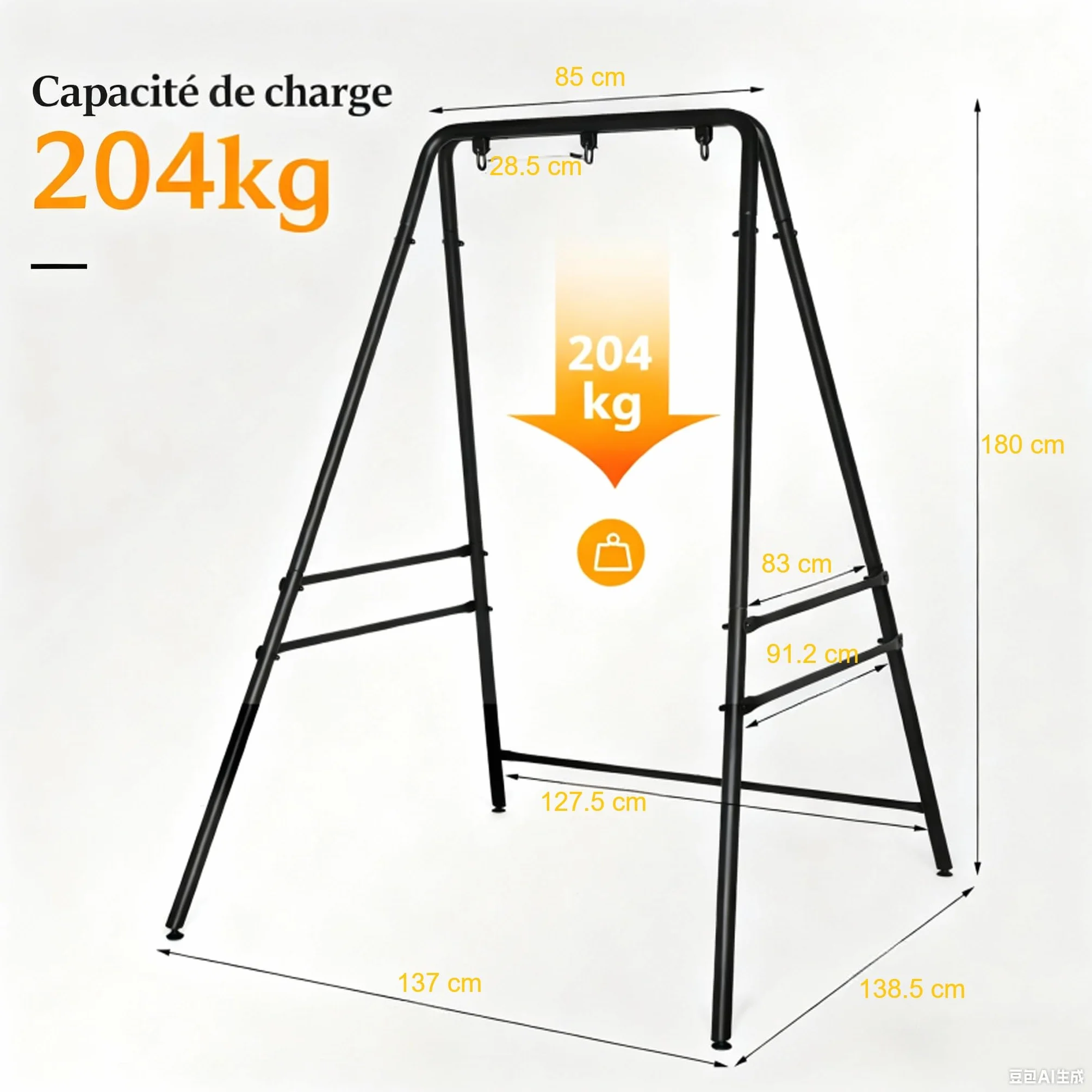 Bonnlo Support Hamac en Métal Robuste Pied Fauteuil Suspendu 200 KG 137L x 138.5W x 180H cm Noir