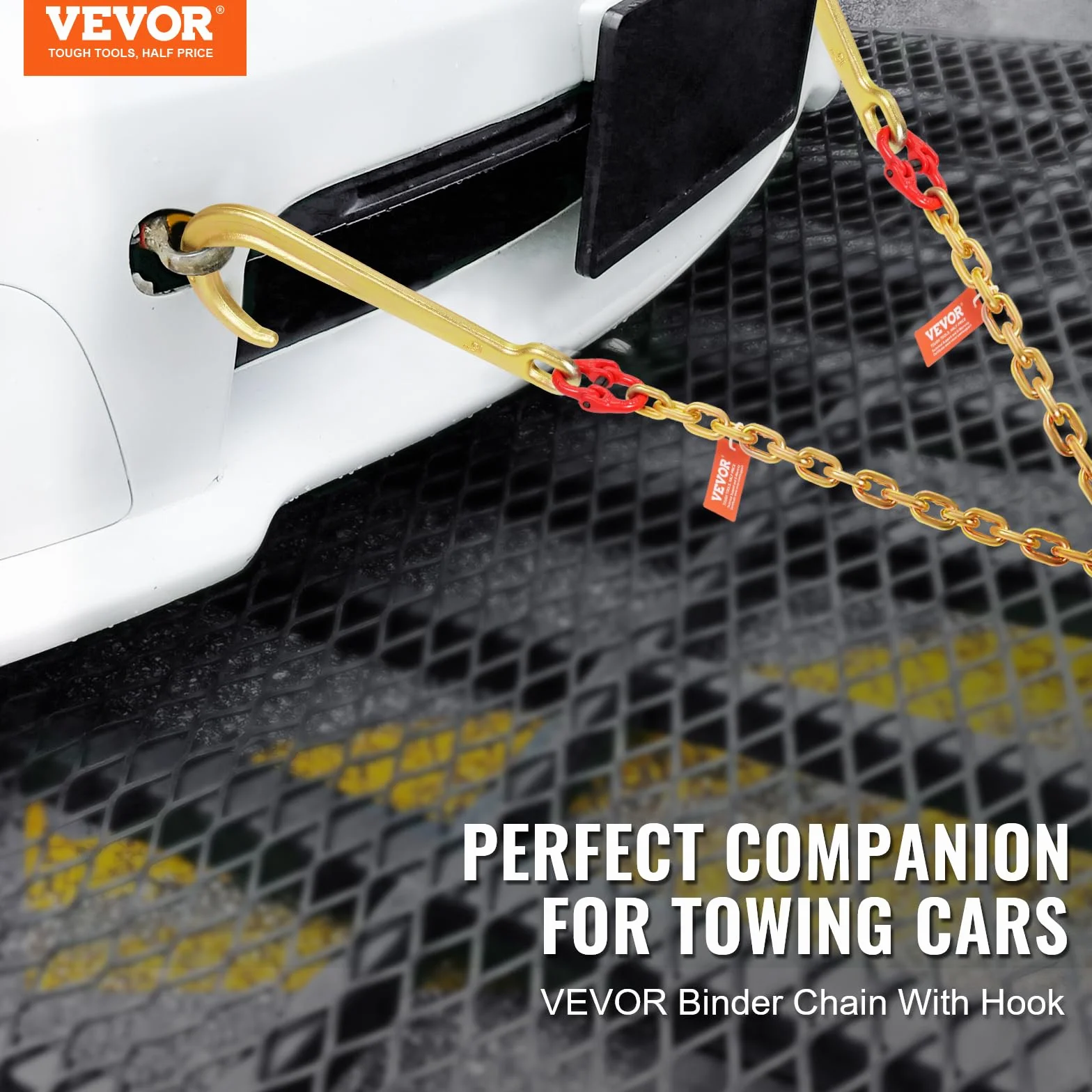 VEVOR Chaîne de Remorquage à Crochets J, Capacité de Charge 4898 kg,​ Chaine Bride V de Remorque G80 avec Crochet de Préhension, 8 mm x 60 cm, pour Dépannage, Transport, Dépanneuse, Camion à Plateau