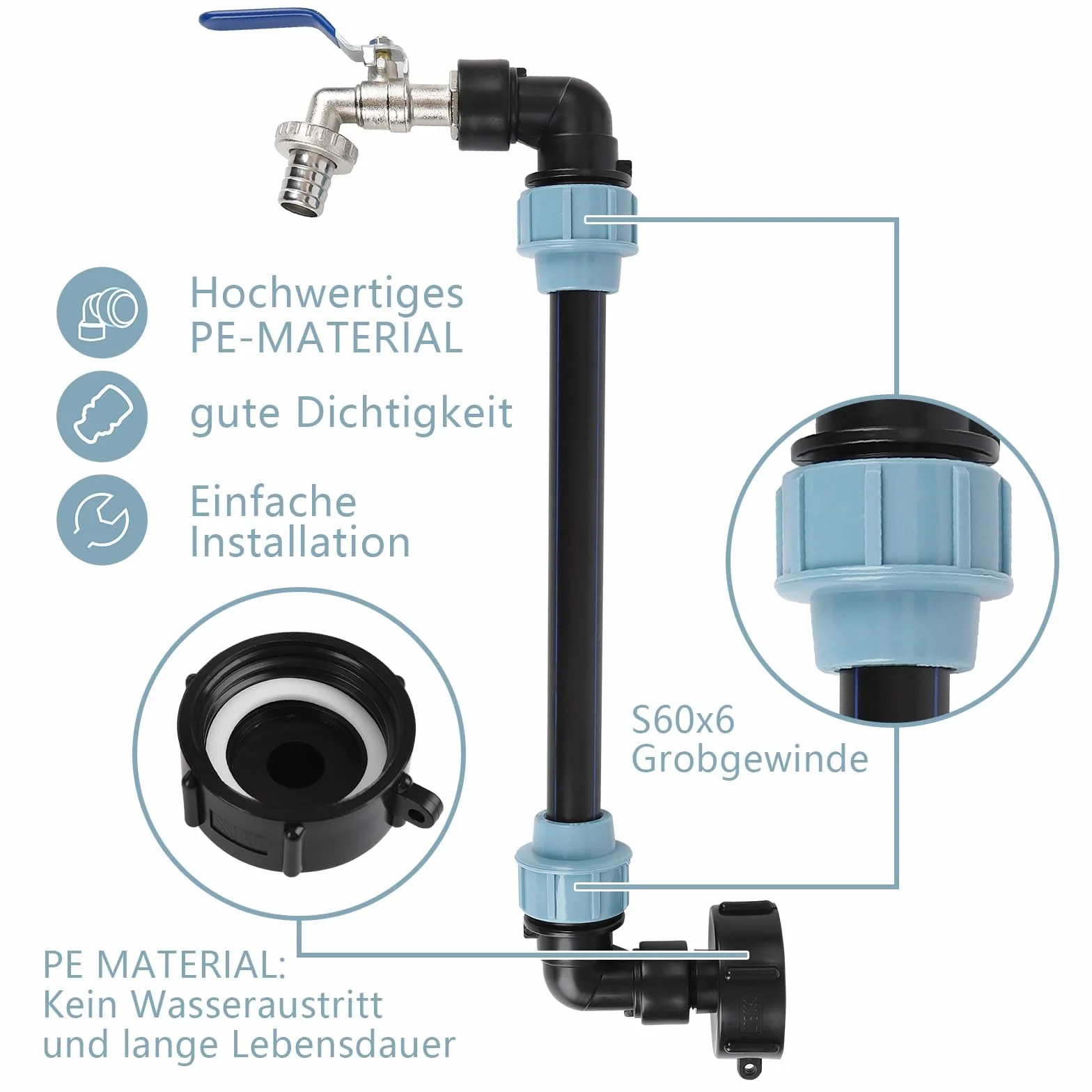 Robinet IBC col de cygne 3/4 pouce S60 x 6 adaptateur