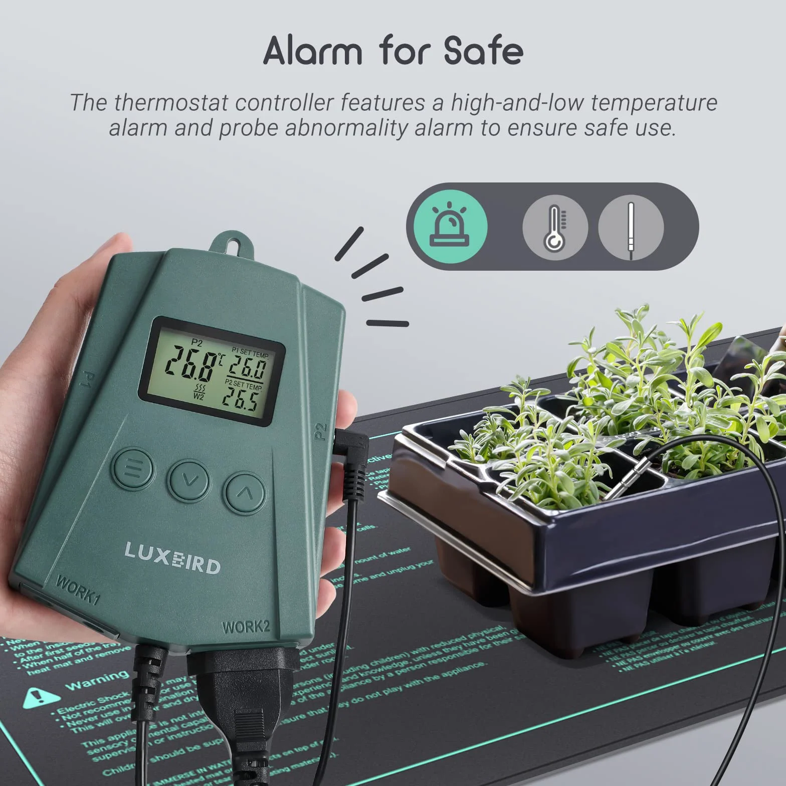 Luxbird Tapis Chauffants pour Semis avec Thermostat Numérique 21W - Chauffage Uniforme pour Germination, Serre et Plantes d’Intérieur