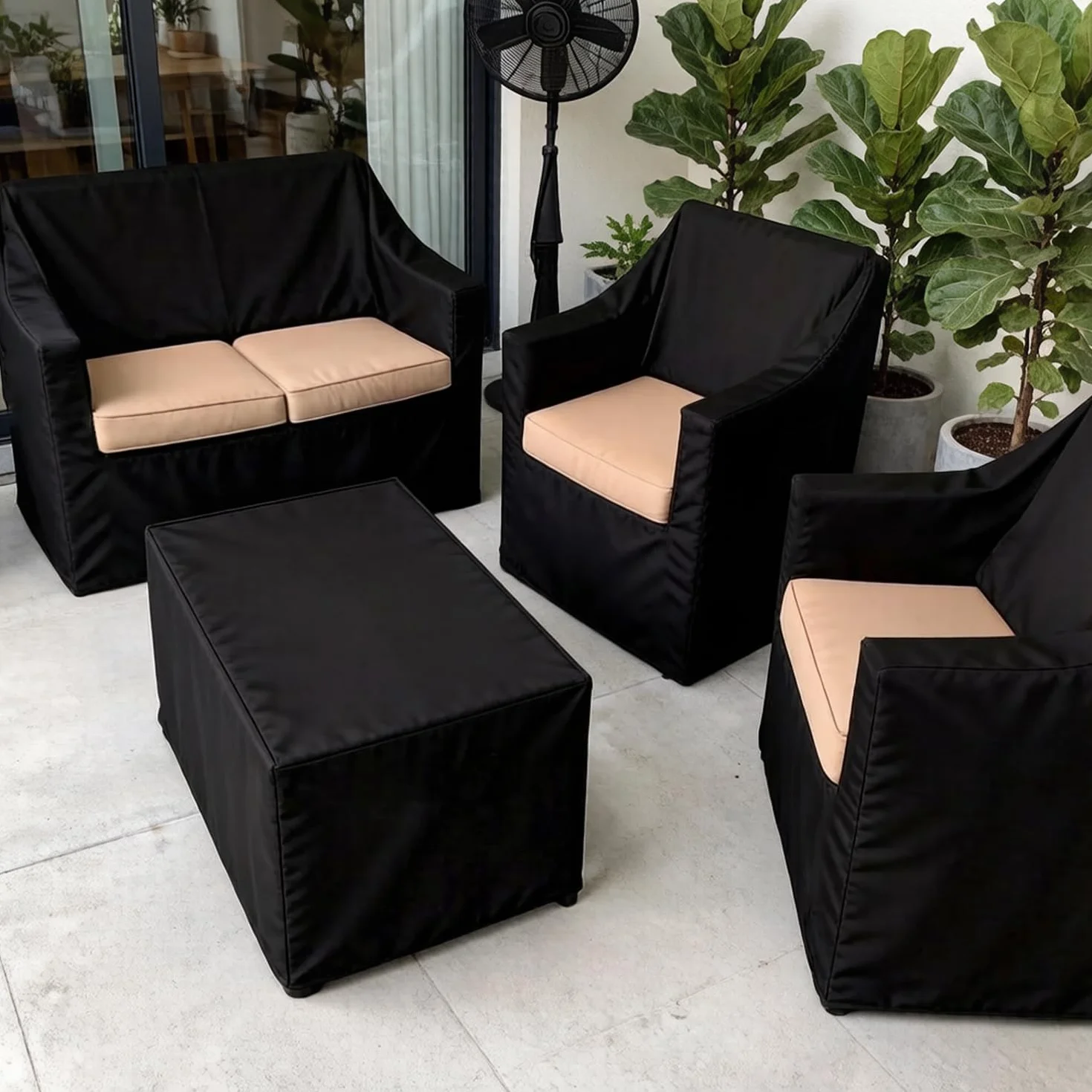 Housse Salon de Jardin Extérieur 4 Pièces 420D Imperméable - Bâche de Protection pour Meubles de Jardin Noir
