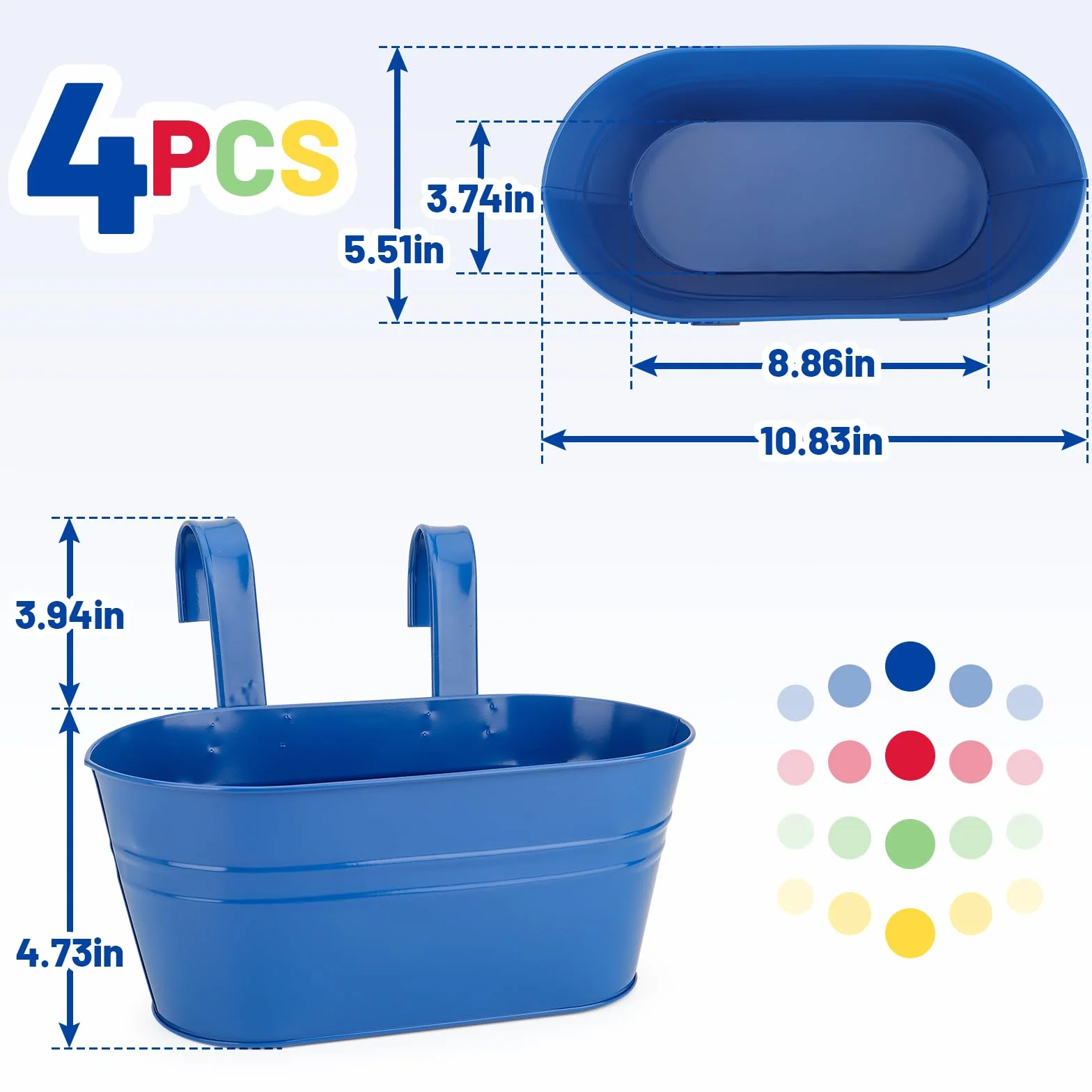 Lot de 4 pots de fleurs suspendus en métal 27,5 cm avec crochets amovibles