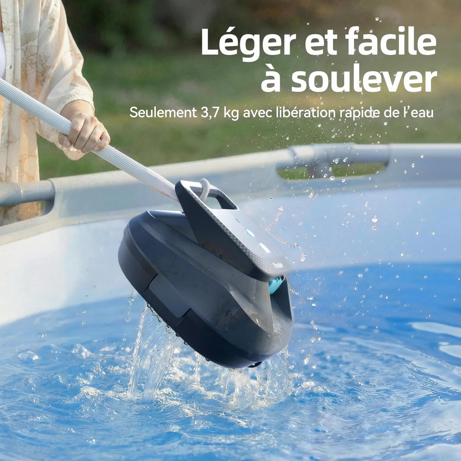 Pondee X2 Robot Piscine sans Fil 200 Min Autonomie Aspirateur Piscine Hors Sol Recharge Rapide 3.3 h 120 m²