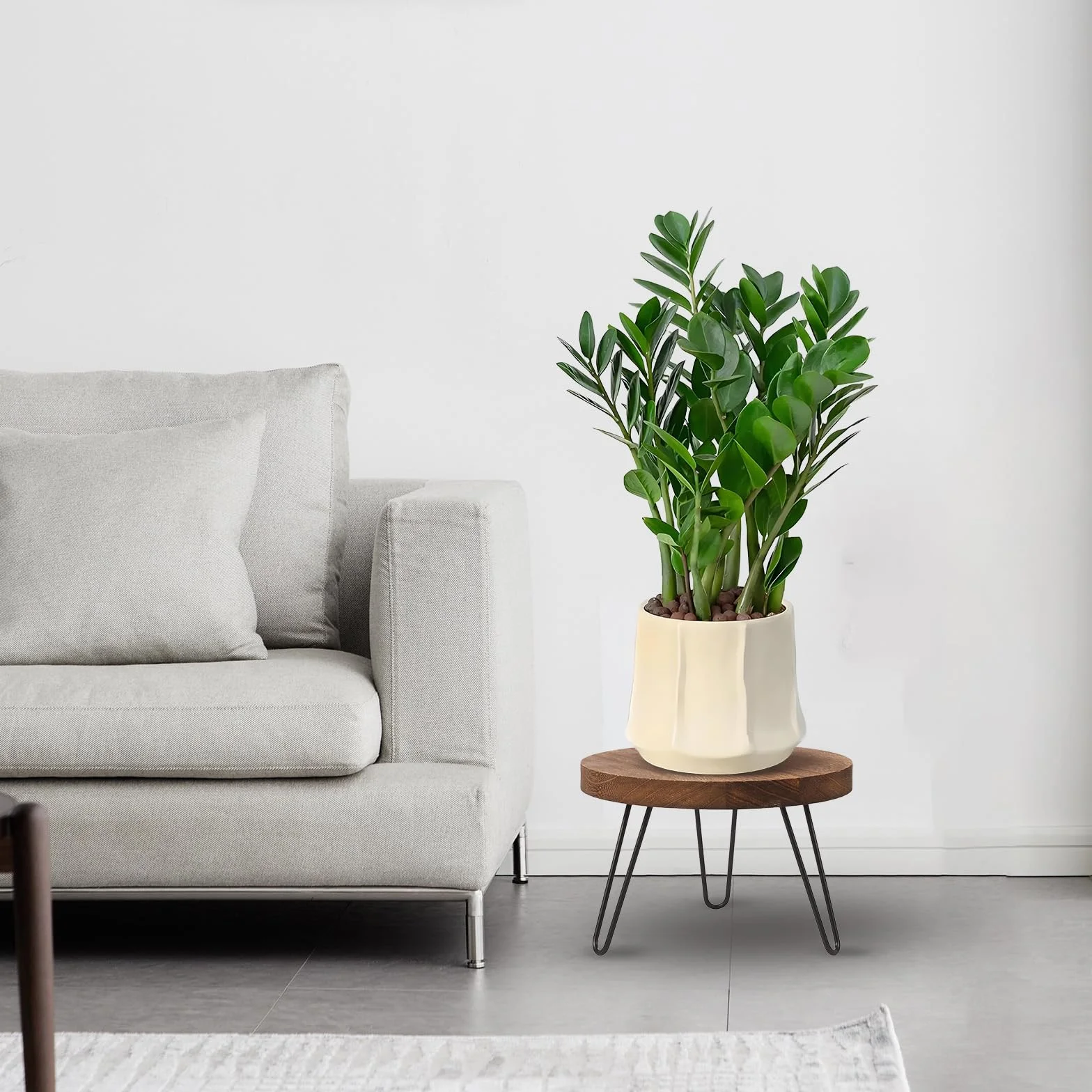 Support Plante en Bois Rond, Tabouret Plante Intérieur Extérieur, Adaptable à Différentes Tailles de Pots, Maison Jardin Patio