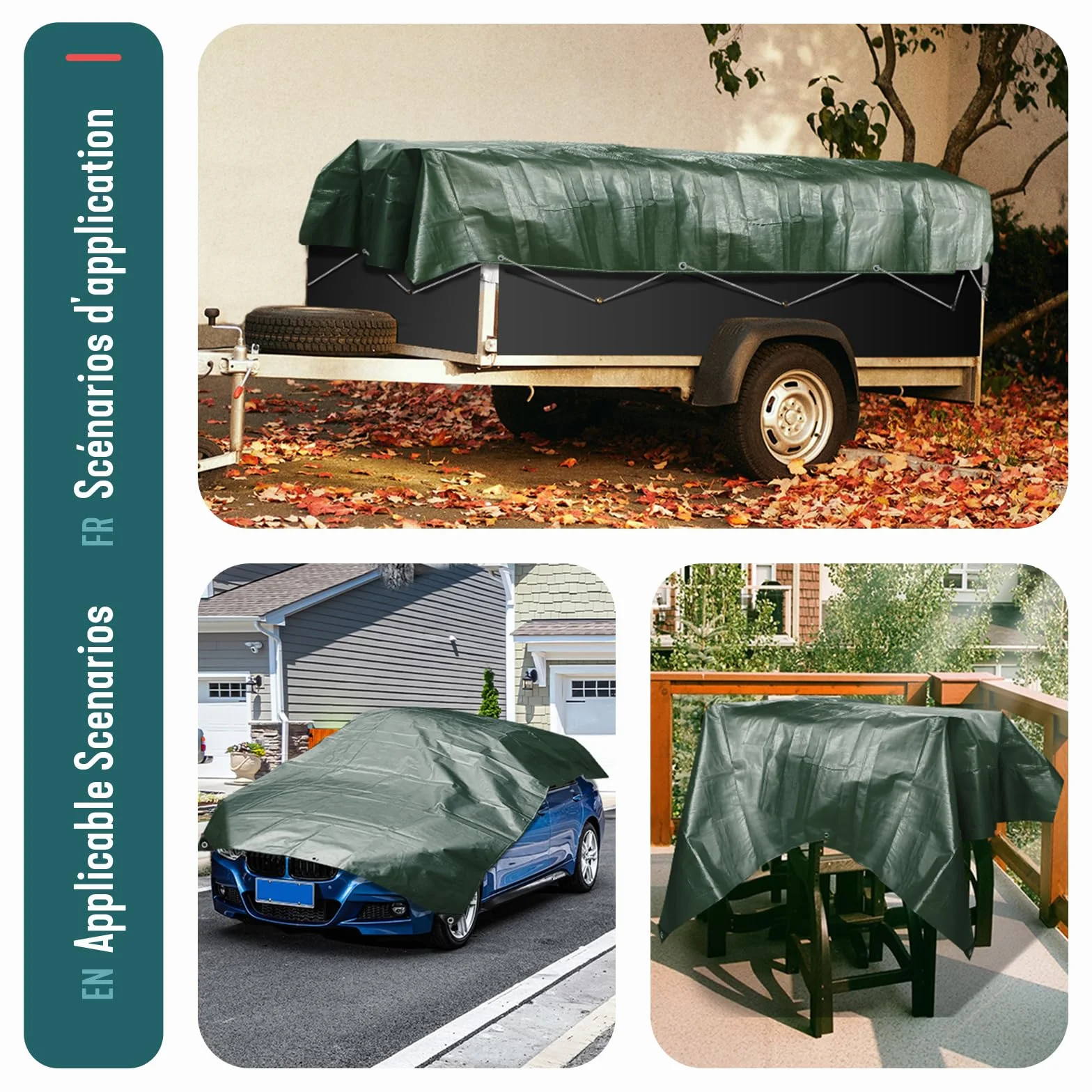 VOUNOT® Bâche de Protection en Polyéthylène 240g/m² Imperméable Ultra Lourde et Résistante Revêtue des Deux Côtés avec Oeillets en Aluminium Vert et Argent 4x6m