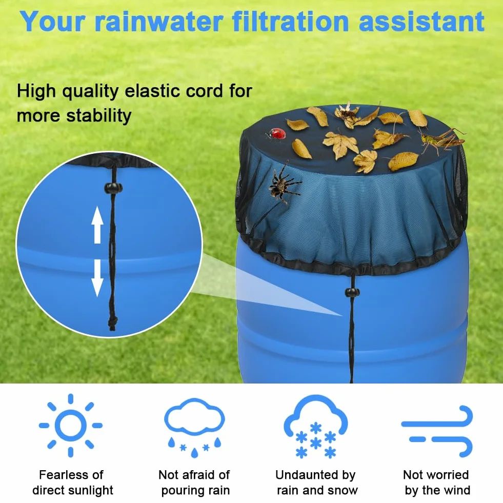 Filet pour Citerne de Pluie 60 cm, 2 Pcs Housse avec Cordon de Serrage, Protection Moustiques Feuilles
