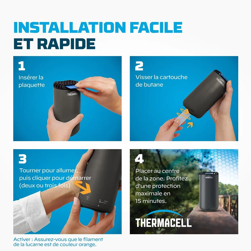 THERMACELL Recharge Anti Moustiques 20m² - 120h, 10 Cartouches Gaz + 30 Plaquettes