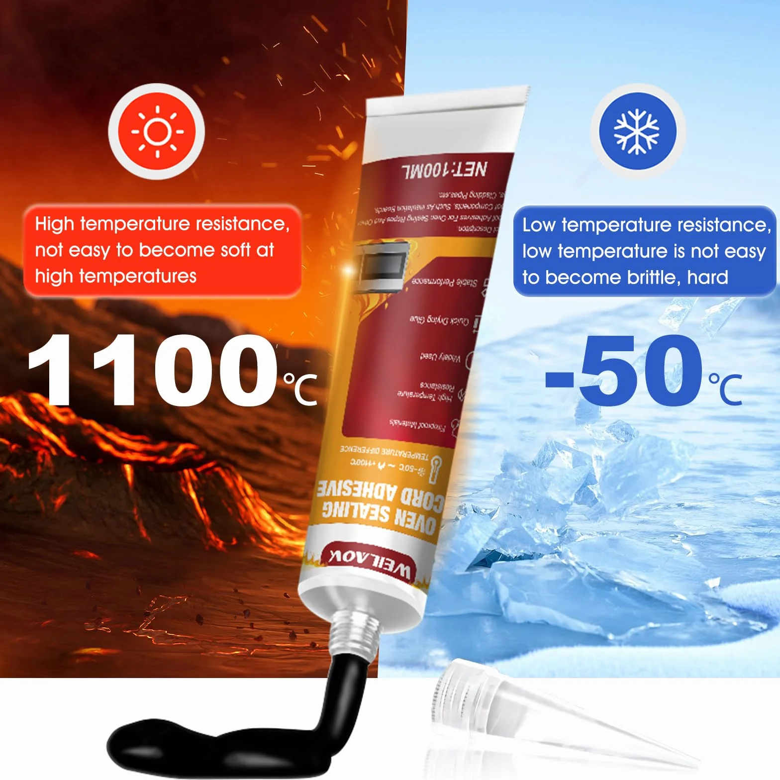 Colle Vitre Four, Colle Haute Temperature Four, Silicone Haute Temperature, Convient pour le Scellement à Haute Température Divers Types Cheminées Poêles, 100 ml, Noi