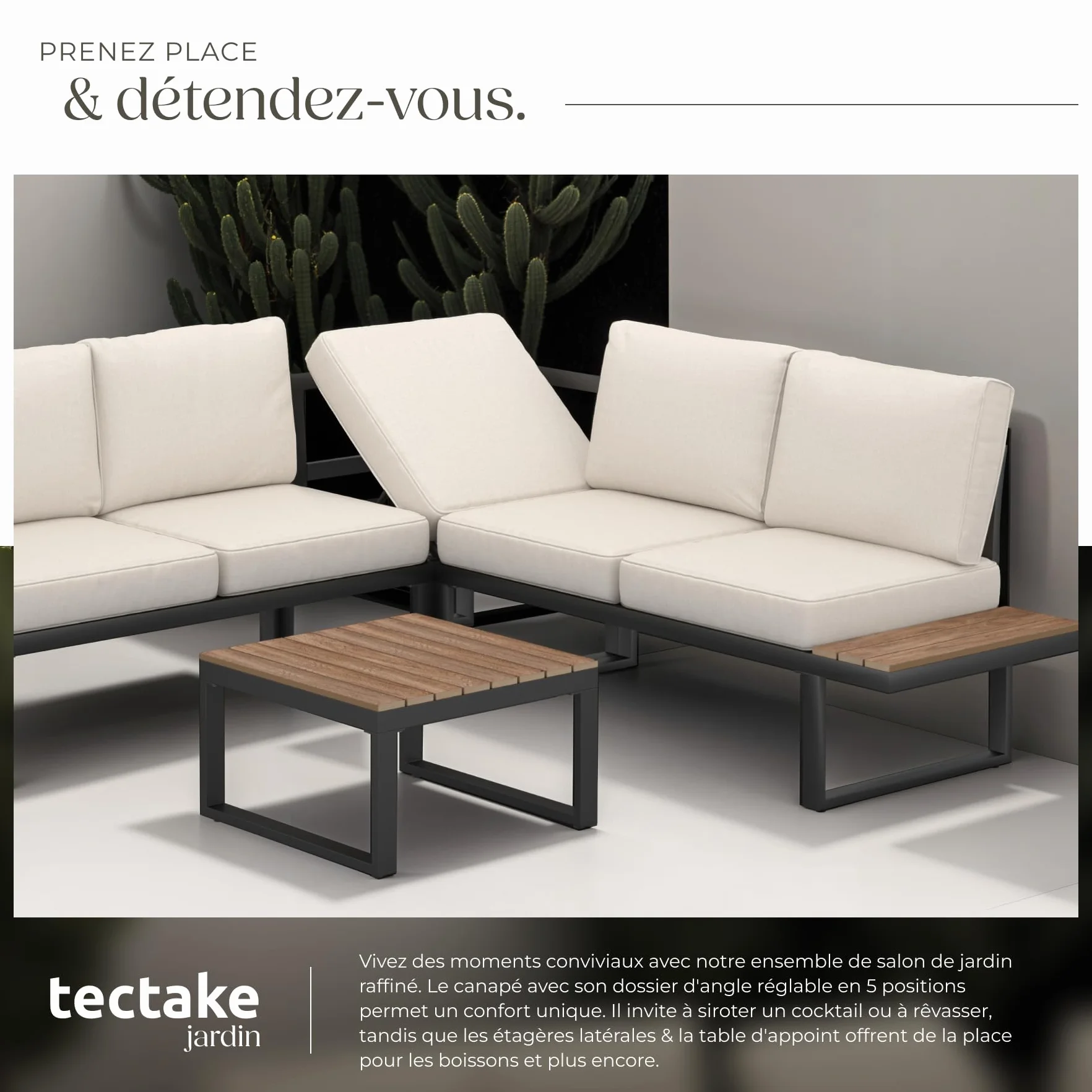 Tectake Ensemble Salon de Jardin Aluminium 5 Places Canapé Table Coussins Inclus
