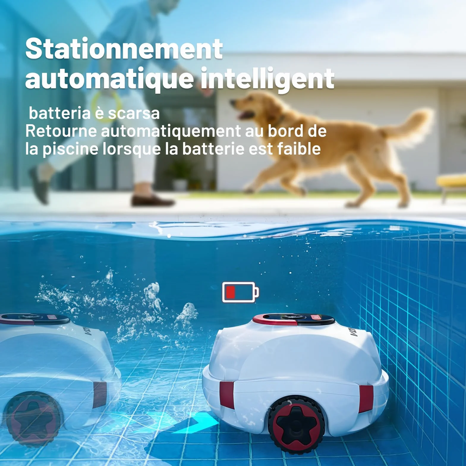 VONKO P10 Robot Piscine sans Fil, Aspirateur Automatique Piscine Hors Sol, Autonomie 100 Min, Blanc ivoire
