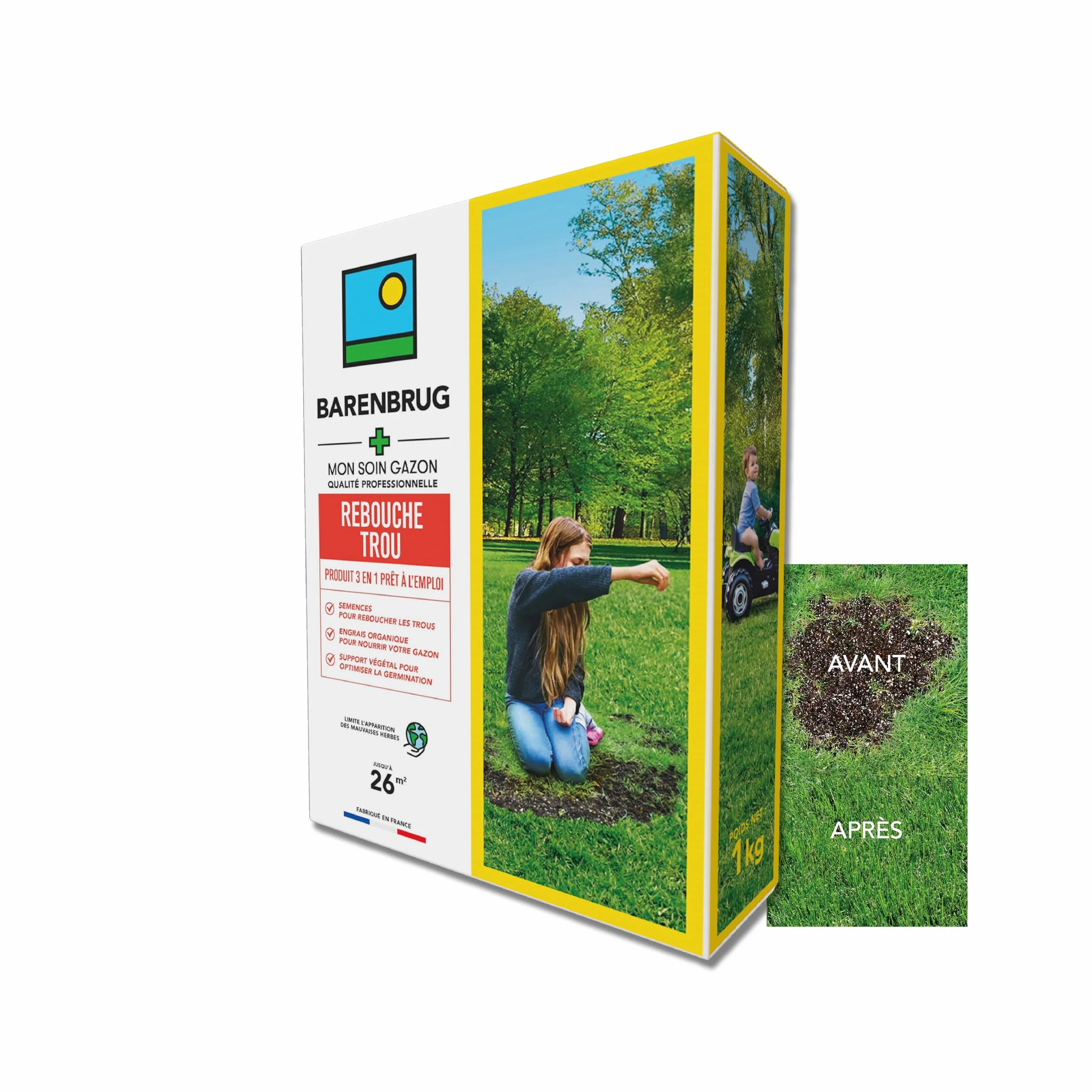 BARENBRUG Soin Rebouche Trou 3-en-1 Engrais Organique Gazon 1KG