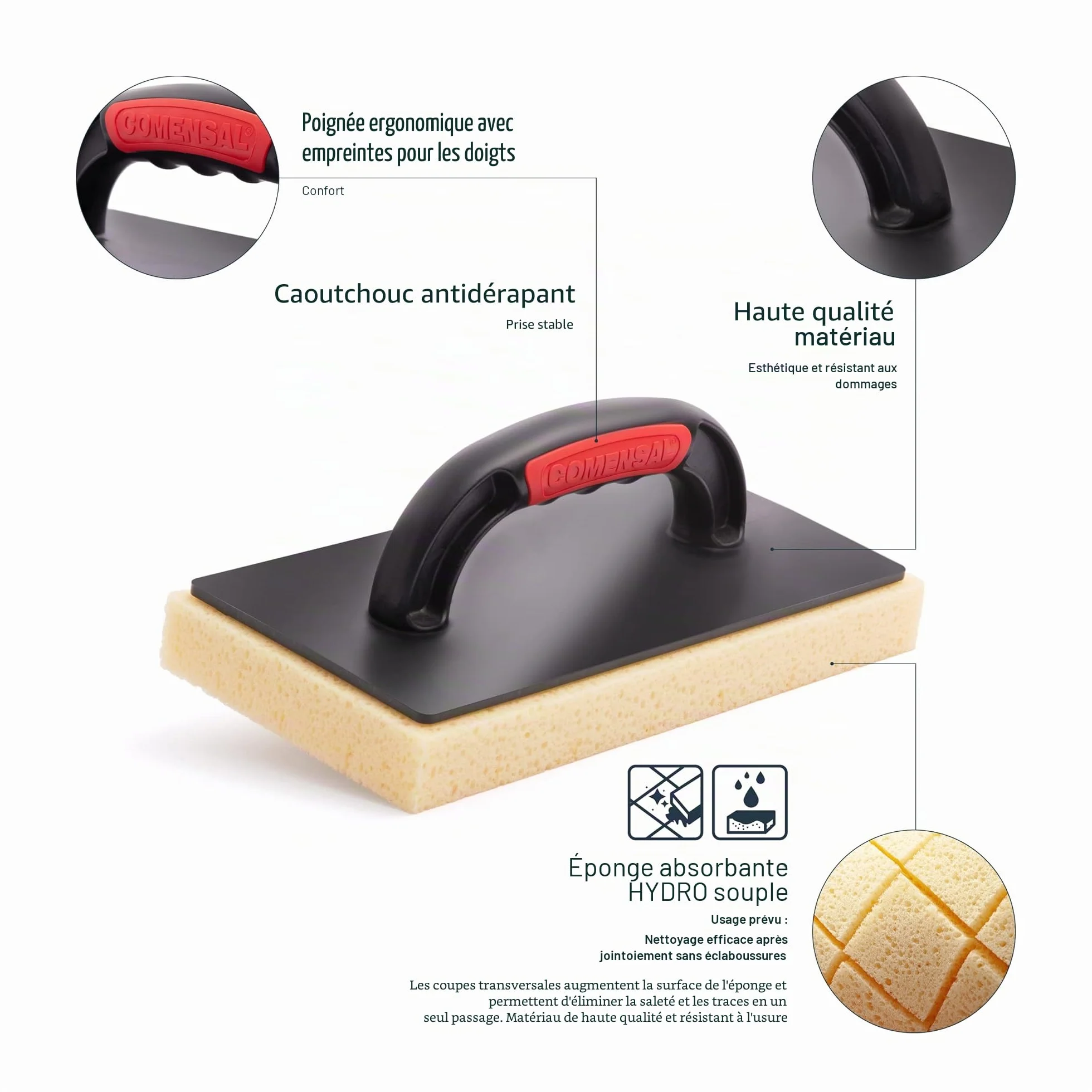 COMENSAL® Kit Joint Carrelage - 15 Pièces - XL - 24L - Kit d'outils de Pose de Carrelage - Eponge Hydro - Taloche en Caoutchouc - Rouleau Perforé - Made in EU