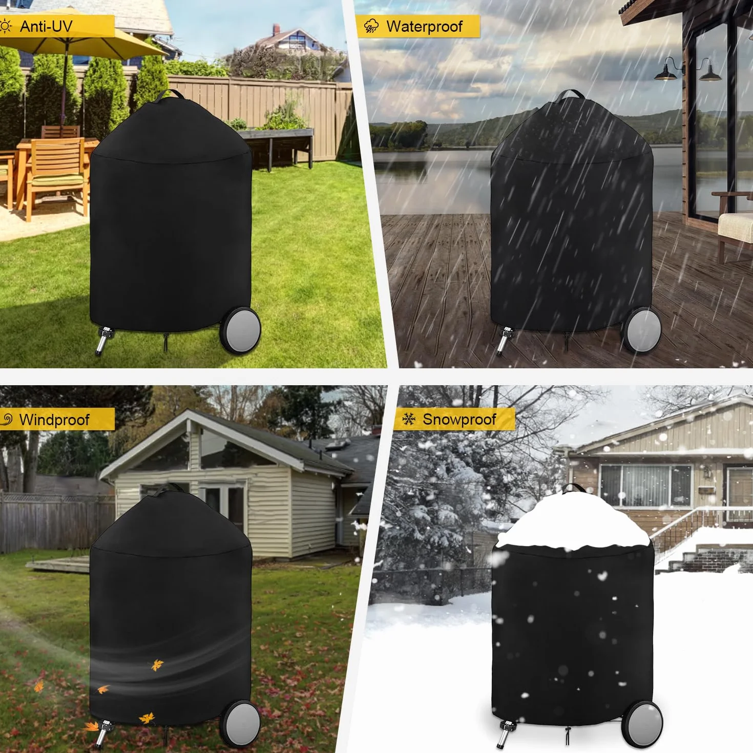 Housse Barbecue Rond Exterieur Imperméable 420D Oxford Anti-UV Protection Grill avec Poignées 71x68cm Noir