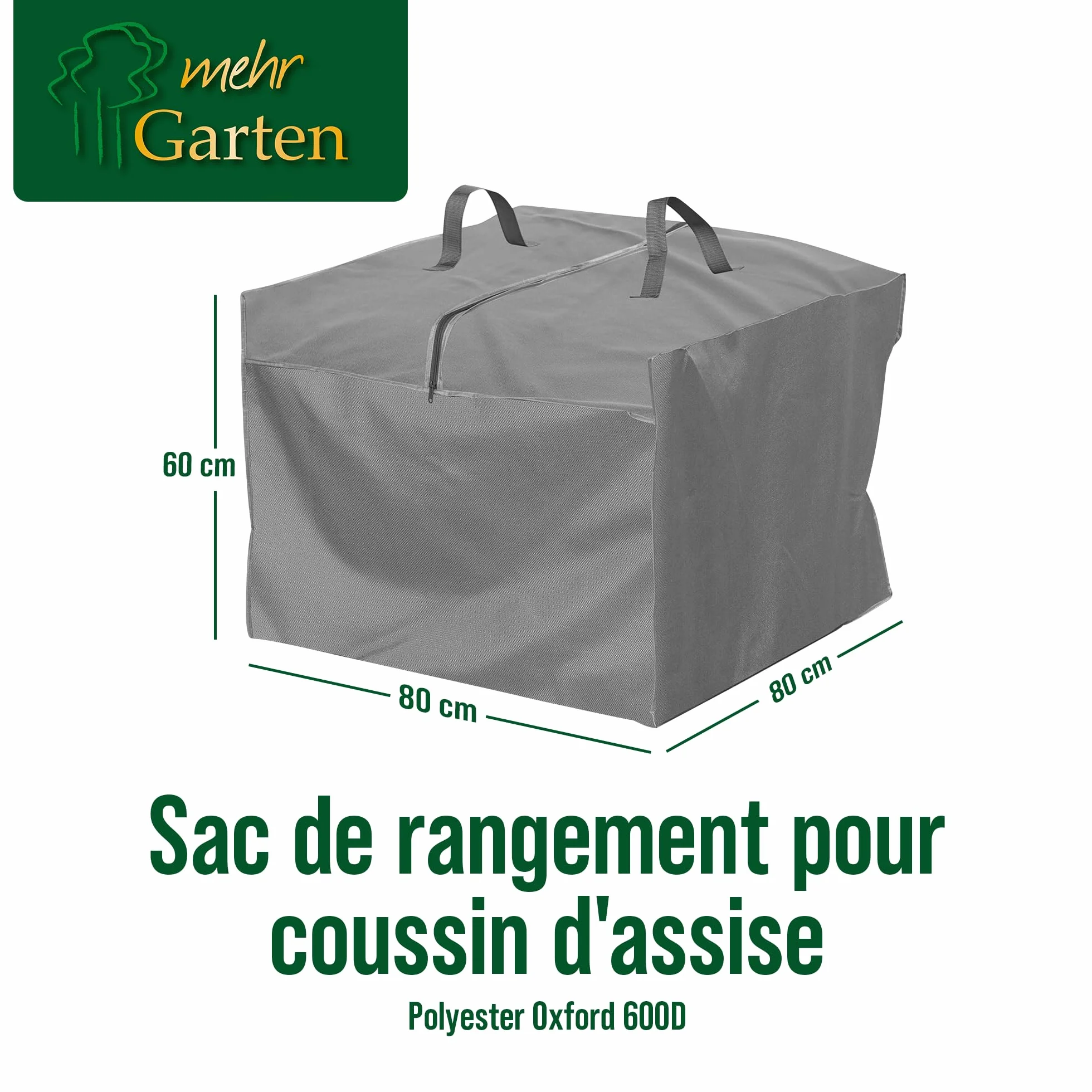 Sac de Rangement pour Coussins de Salon de Jardin 80 x 80 x 60 cm Polyester tissé Oxford 600D Gris