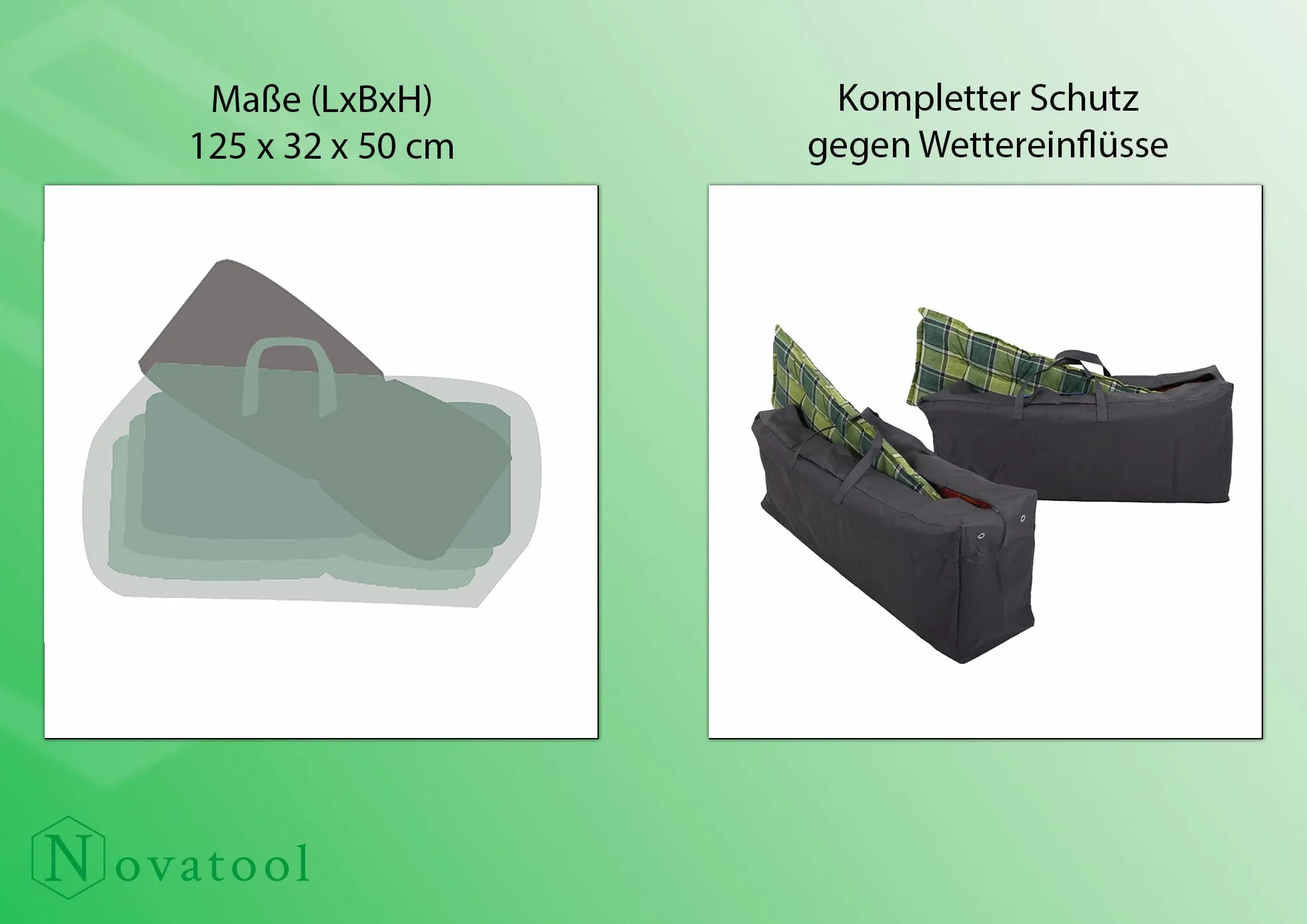 Novatool Sac de Protection Housse 4 Coussins 420 D Anthracite 125 x 32 x 50 cm Fauteuil Dossier Haut Jardin