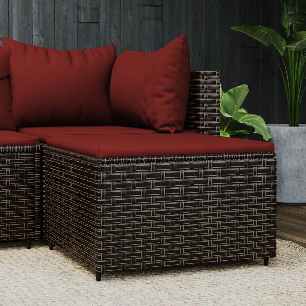 vidaXL Repose-Pied de Jardin avec Coussin Marron résine tressée Pouf Ottoman Tabouret