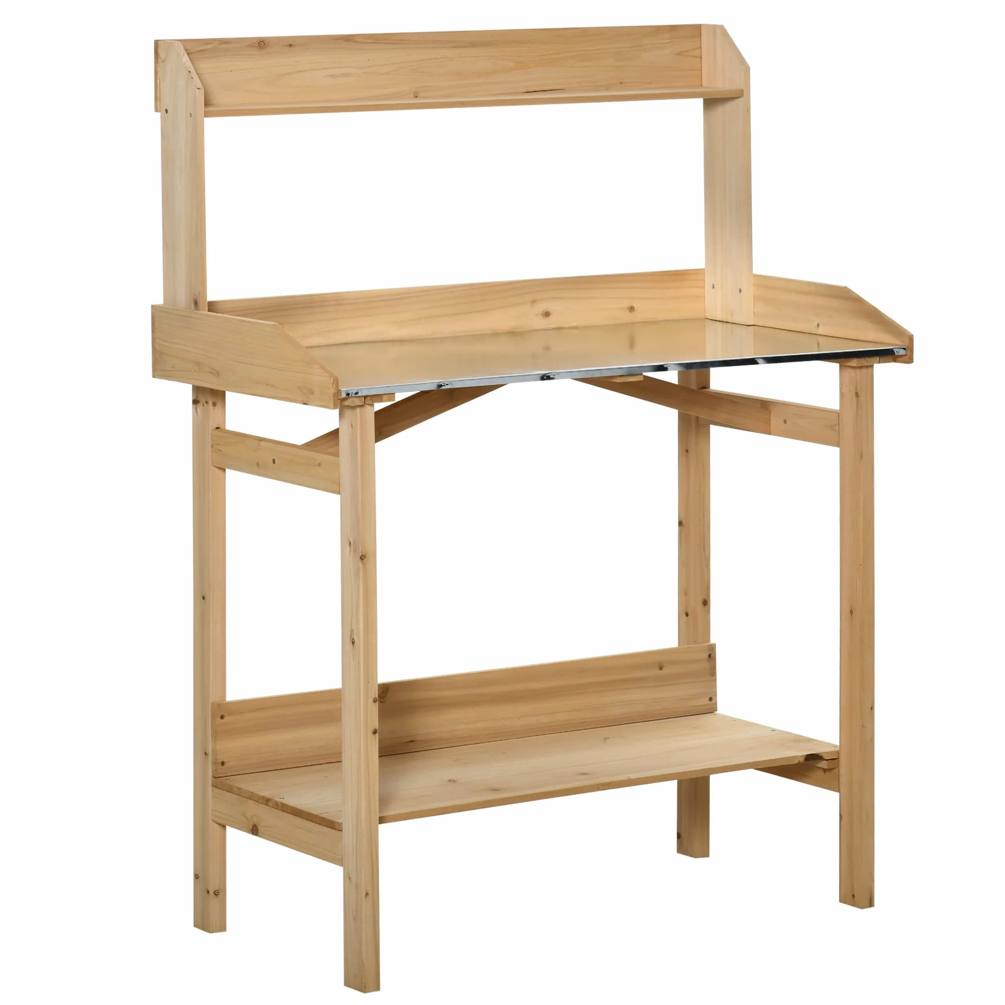 Outsunny Table de rempotage Acier galvanisé Bois Sapin pré-huilé 2 étagères Plateau avec Rebord