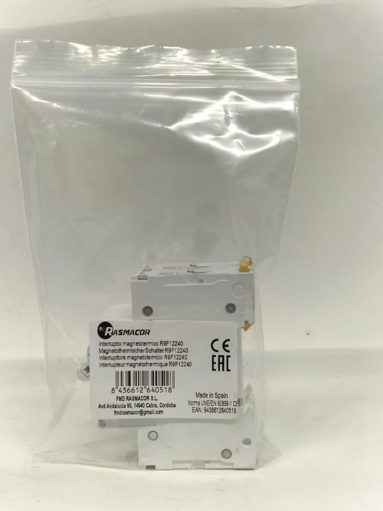 RASMACOR | Interrupteur magnéto-thermique résidentiel 2P 40 A | Disjoncteur 2P 40A | RESI9 R9F12240 | Courbe C | Fréquence 50/60 Hz | Norme UNE/EN 60898-1 CE | 40 Ampères