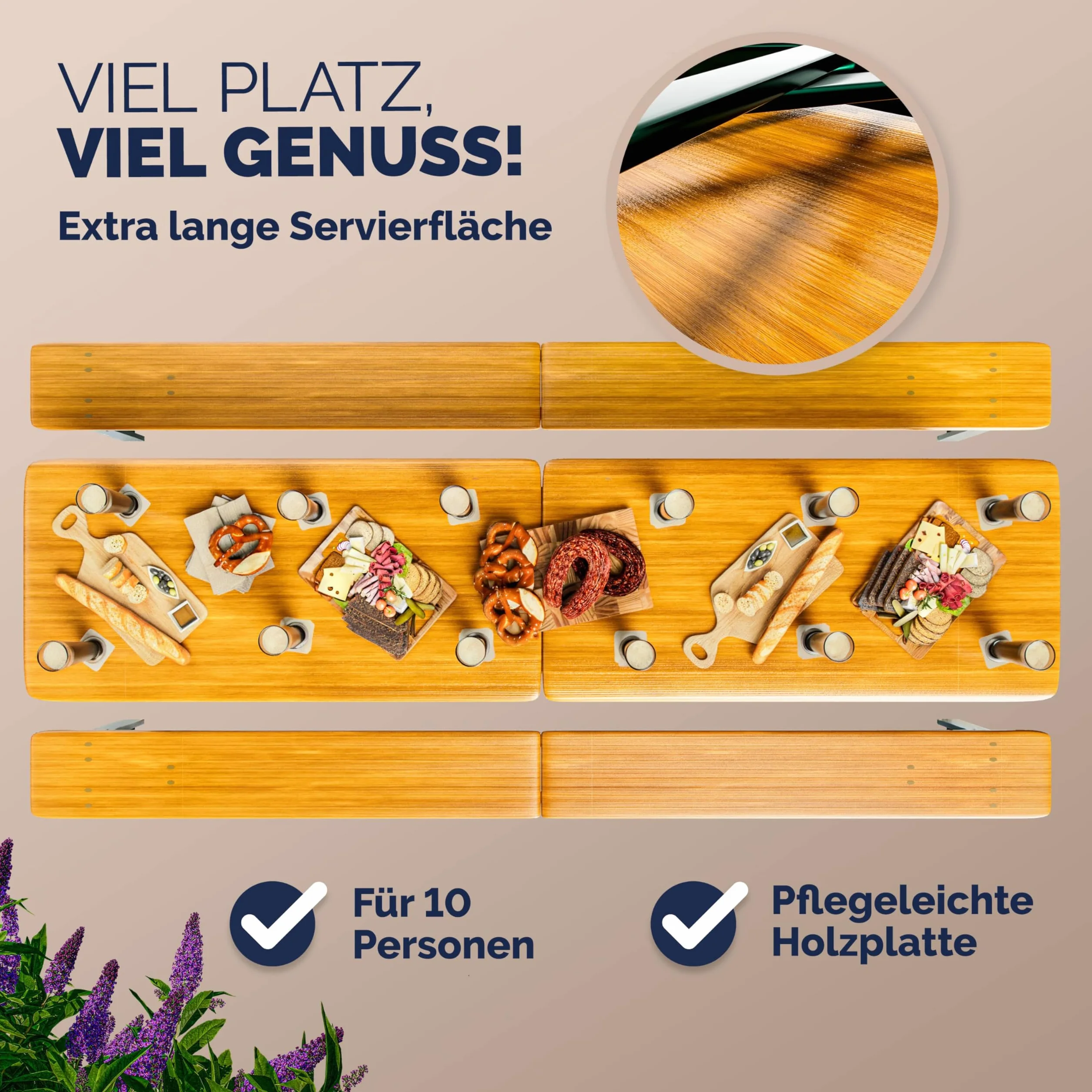 Casaria Ensemble Table et bancs en Bois de Brasserie 220 cm 10 Personnes Pliable 3 pièces Jardin