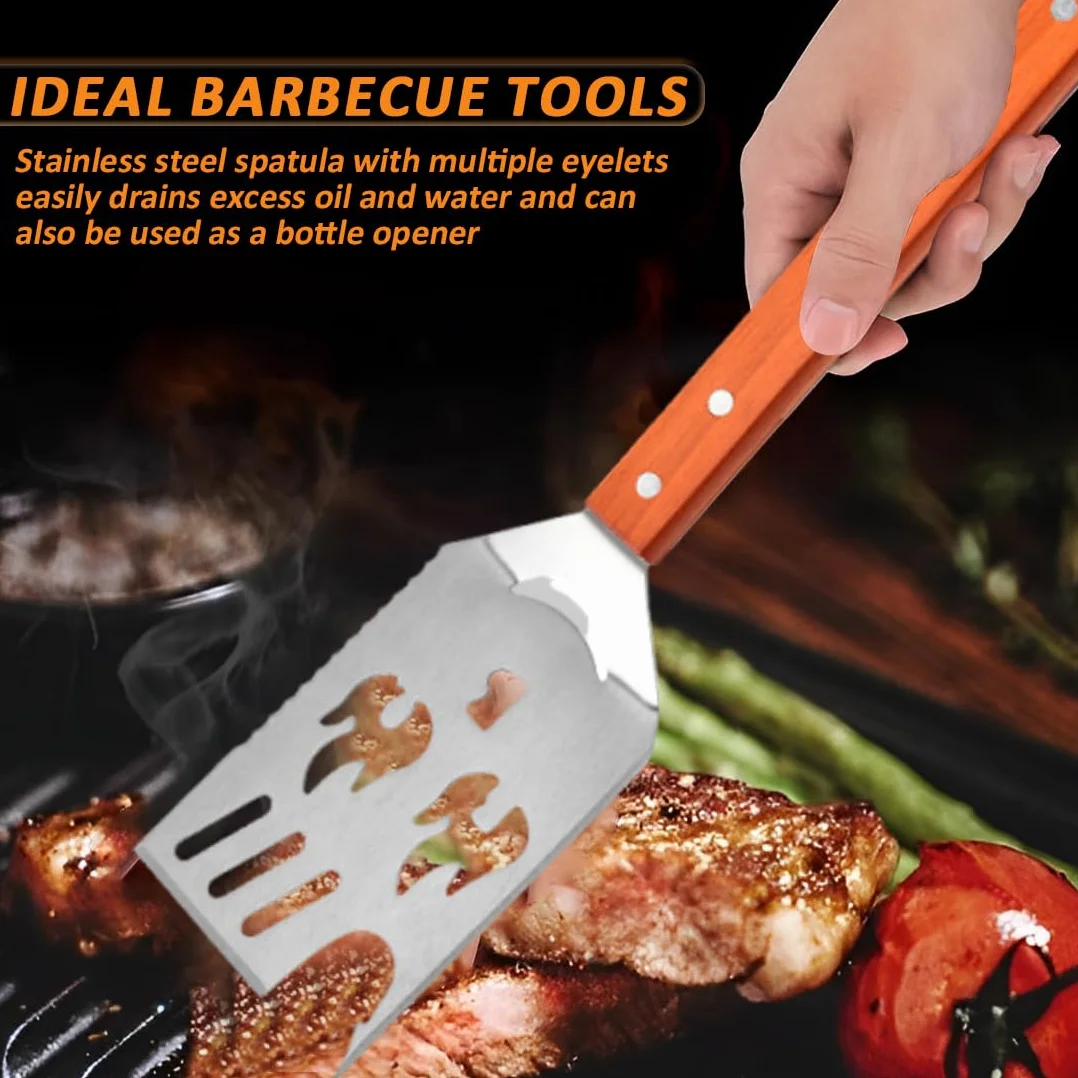 Accessoires Barbecue 7 en 1 Spatule Multifonction avec Décapsuleur Manche en Bois Cadeaux pour Hommes