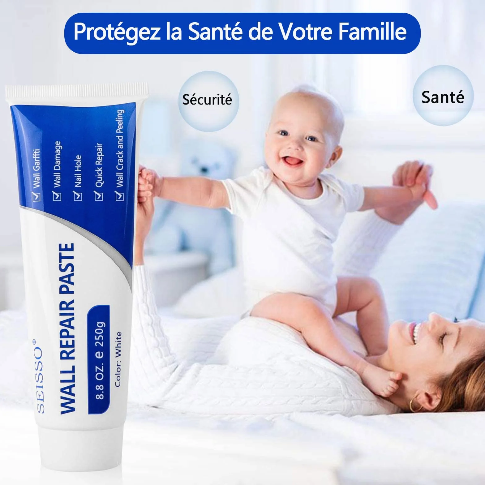 SEISSO 500g Crème de Réparation Murale,enduit de rebouchage,enduit de rebouchage prêt à l'emploi,Répare Efficacement les Rayures, Trous, Fissures, Graffitis Sur les Murs
