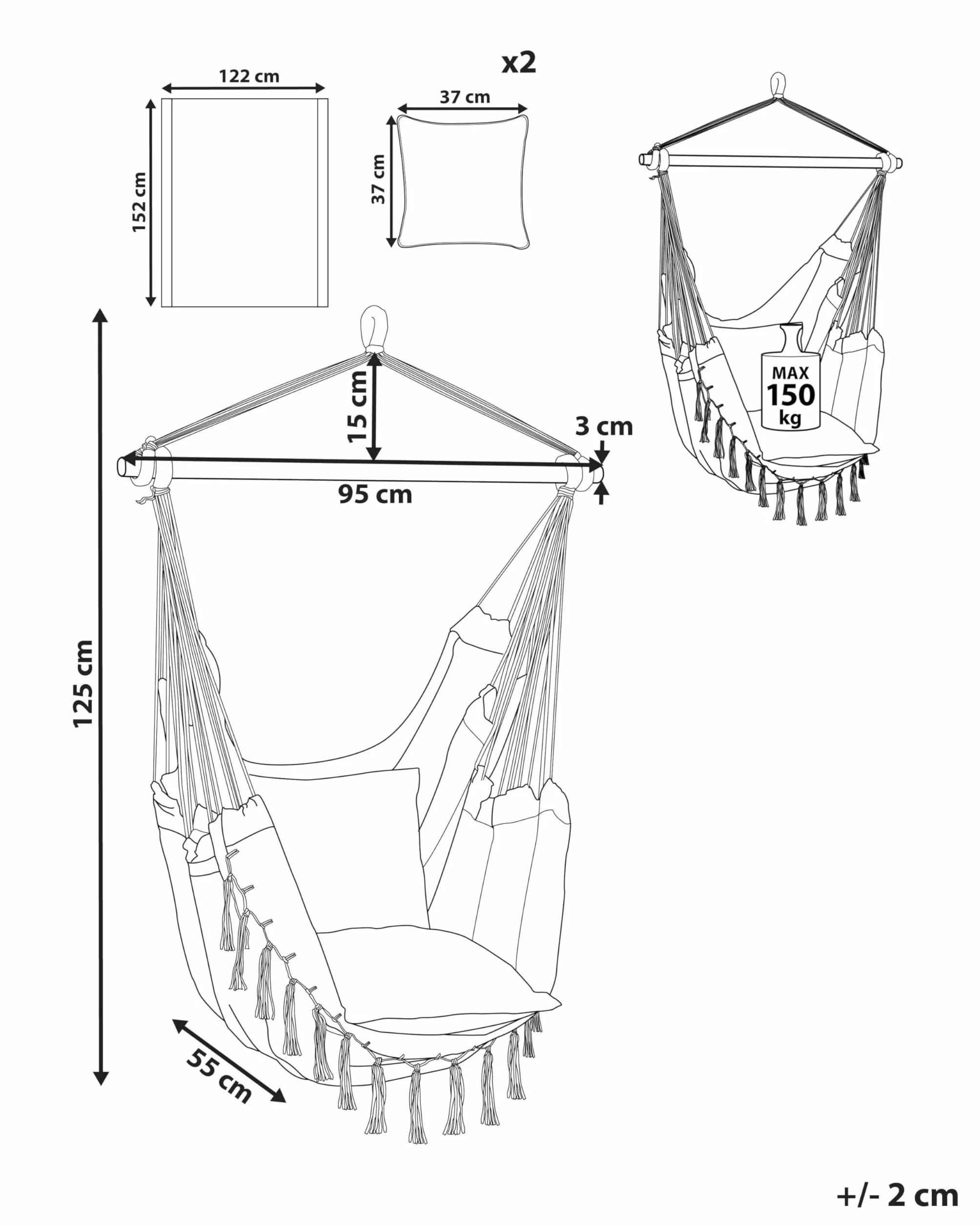Bonea Chaise Balançoire Hamac Suspendue Rose Coton