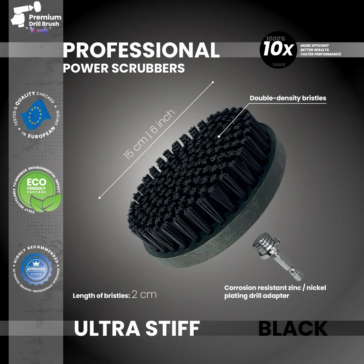 Brosse de perçage professionnelle 2 en 1 pour perceuse et meuleuse d'angle ultra rigide 15 cm Noir | Brosse de nettoyage résistante et anti-rayures pour béton, brique, pierre, métal