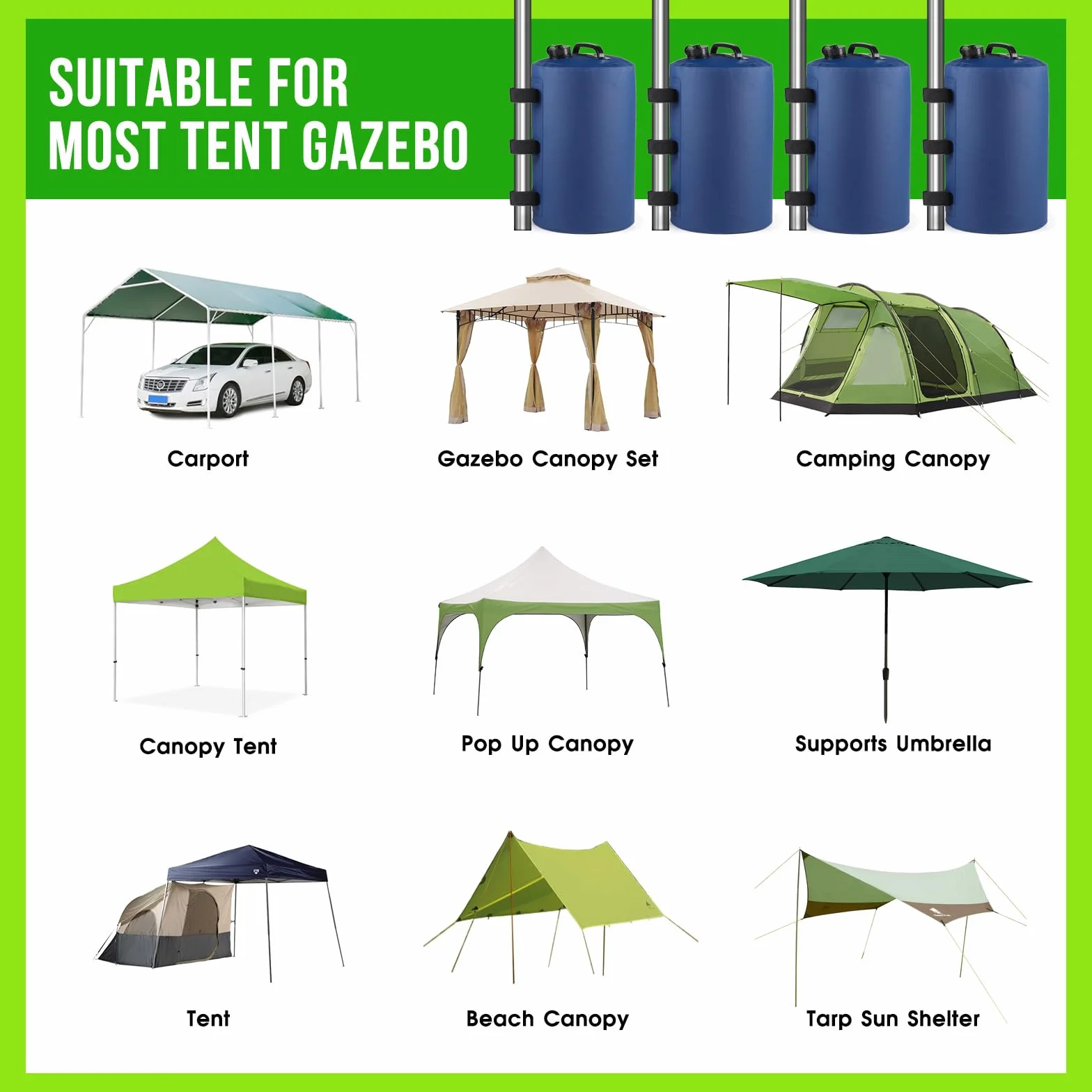 SWAWIS 4 Pièces Poids pour Tonnelle 10L PVC Sac de Lestage pour Pieds de Tente Pop-up Jardin Exterieur Antireflux Auvent Parasol Bleu