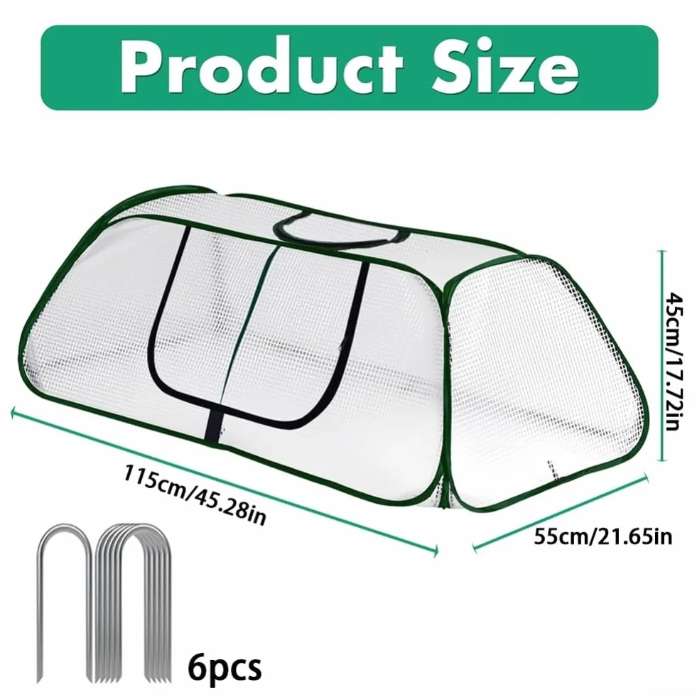 Housse de protection en polyéthylène pour serre tunnel 115 x 50 x 45 cm avec 6 piquets de sol