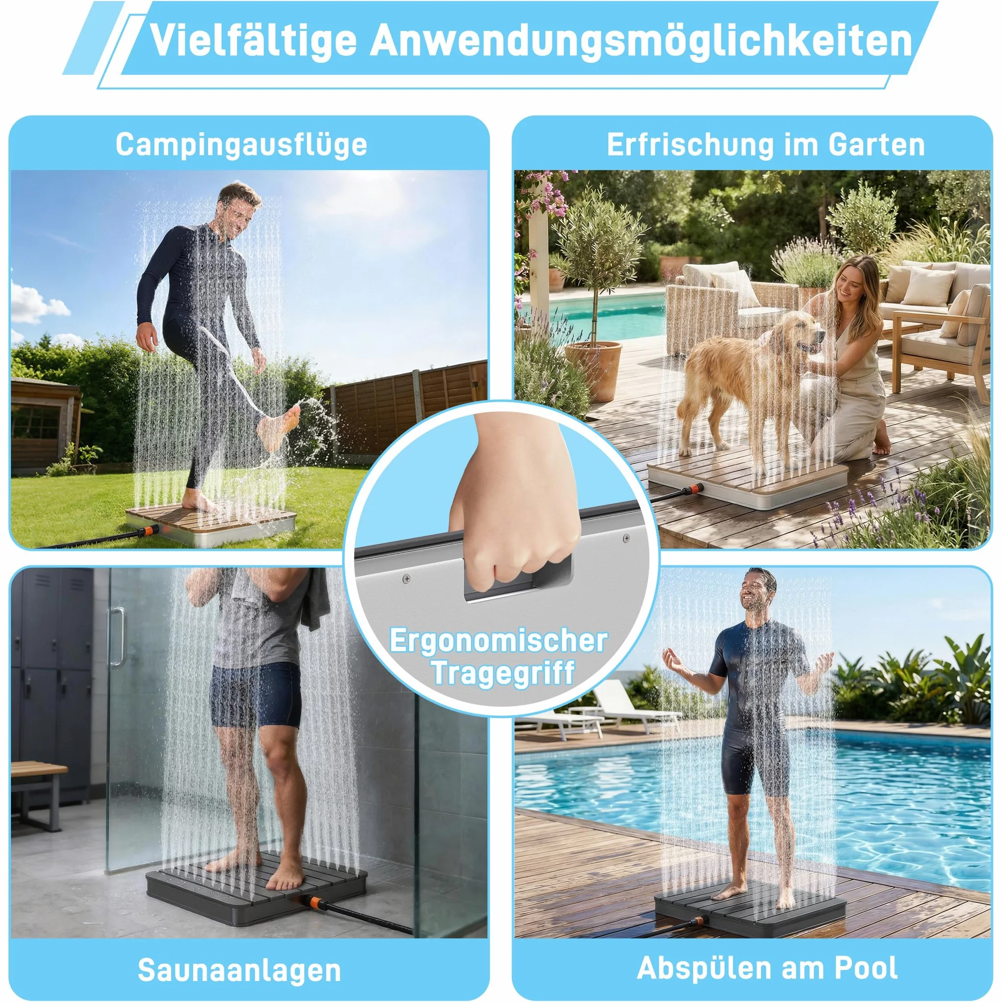 Gartendusche WPC/Aluminium Camping Dusche mobil rutschfest Anthrazit Rechteck