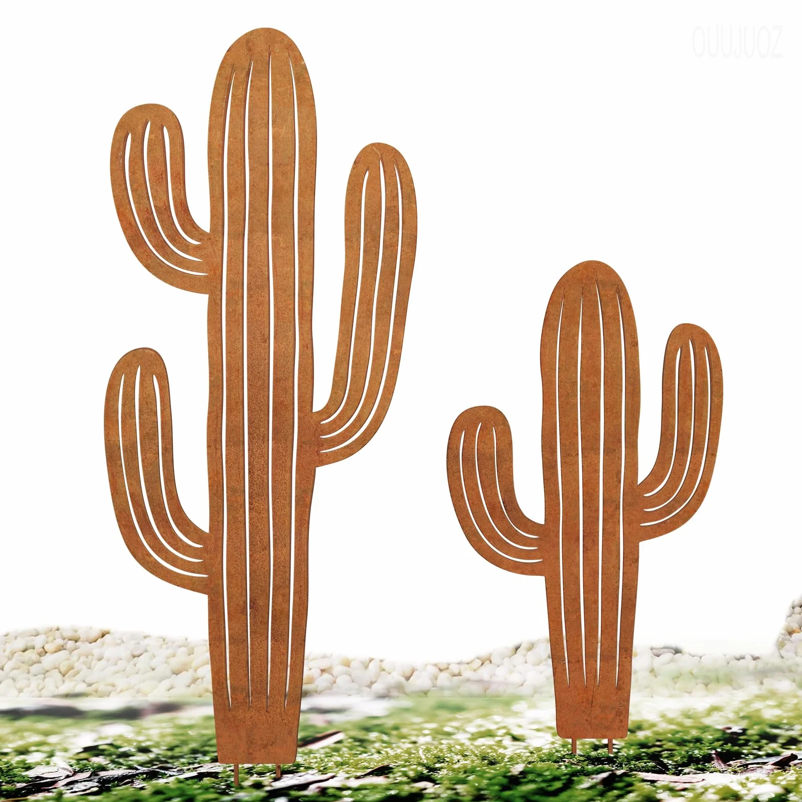 Lot de 2 cactus en métal pour décoration extérieure, plantes en acier, art de cour