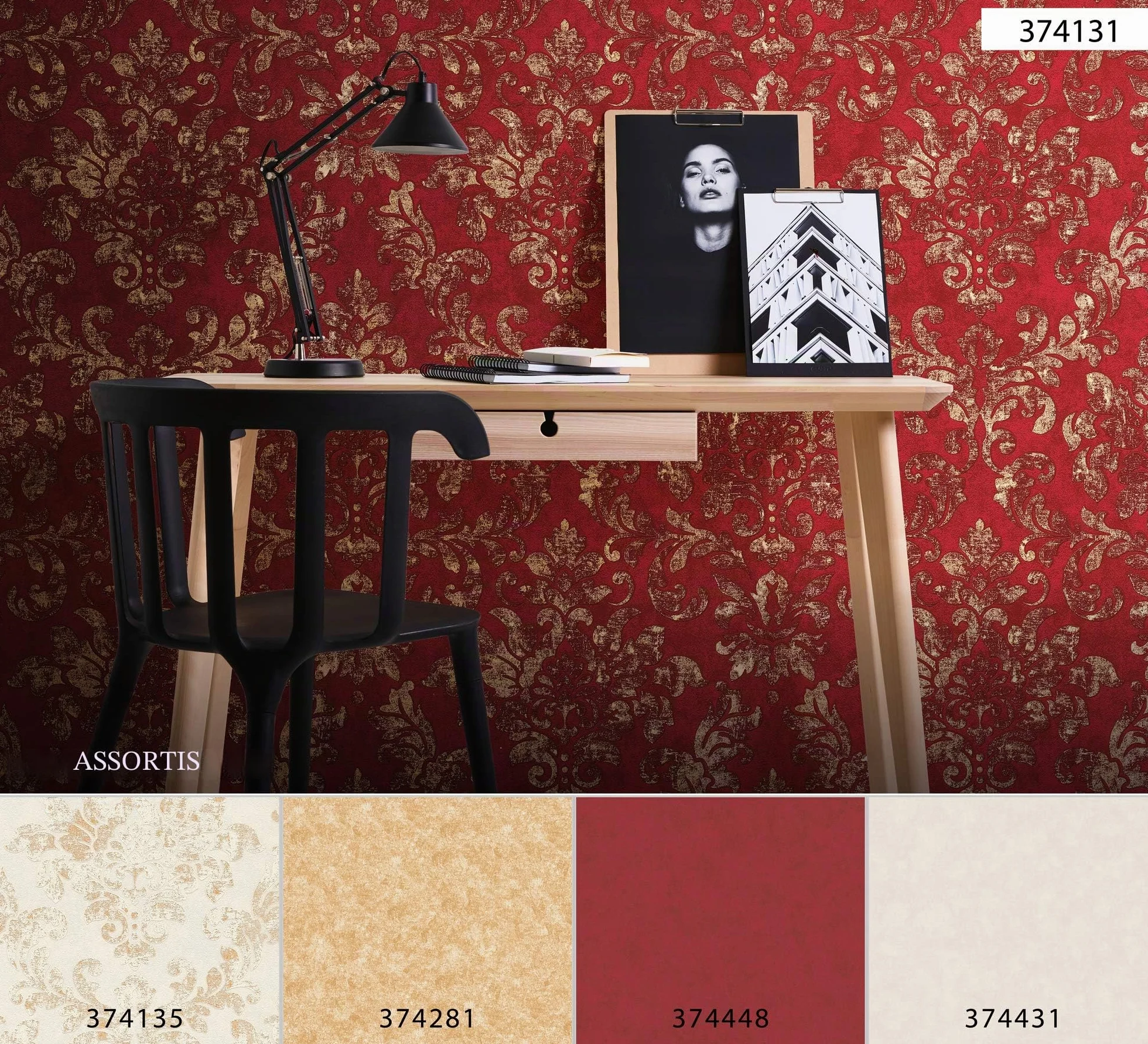 A.S. Création papier peint intissé Neue Bude 2.0 Edition 2 Used Glam papier peint baroque 10,05 m x 0,53 m rouge métallisé 374131 37413-1