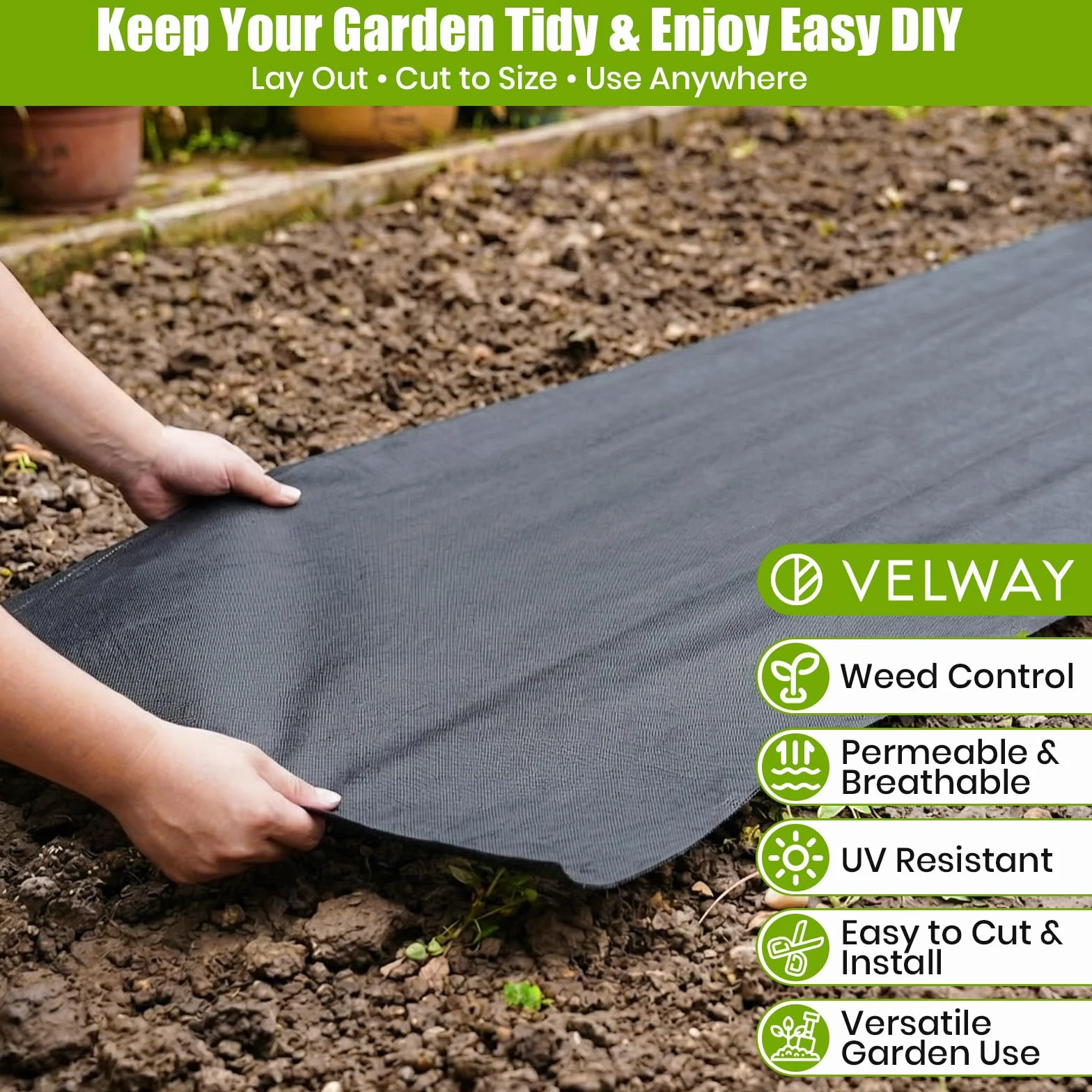 Velway Toile de Paillage 50g/m² 2x5m Tissu Non Tissé Géotextile Anti Mauvaises Herbes Perméable à l'Eau Résistant aux UV