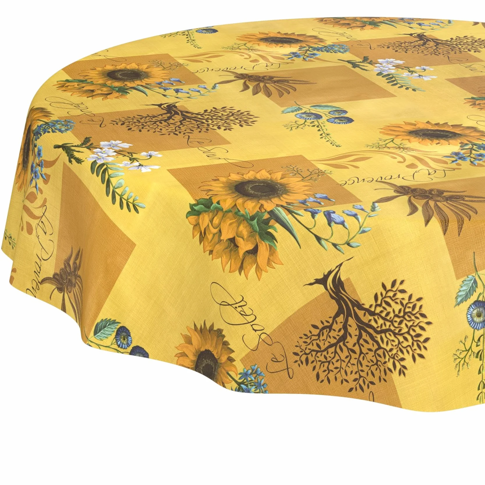 Nappe en Toile cirée Lavable imperméable Effet Lotus Motif Tournesol Ronde 140 cm