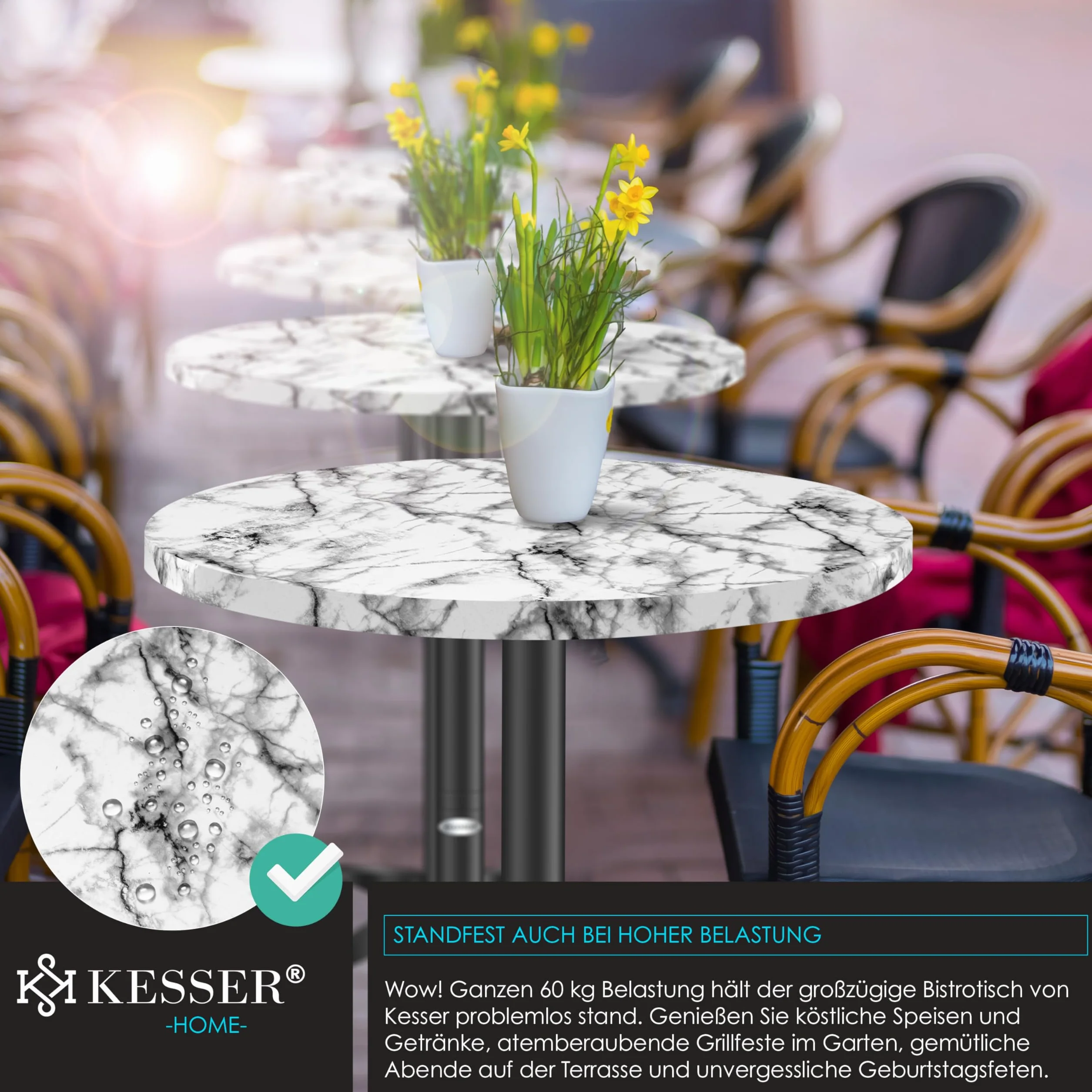 KESSER Table de bistrot pliable 2 en 1 - Plateau aluminium acier inoxydable - Hauteur réglable 70/115 cm - Ø 80 cm - Table pliante intérieur extérieur