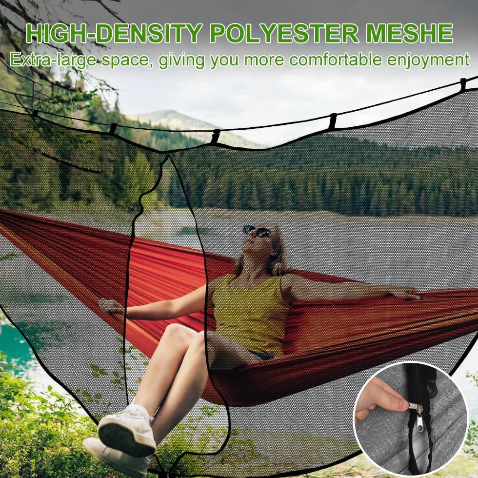 Hamac de Camping avec Moustiquaire Anti-Insecte 360° Double Face Fermeture éclair Noir