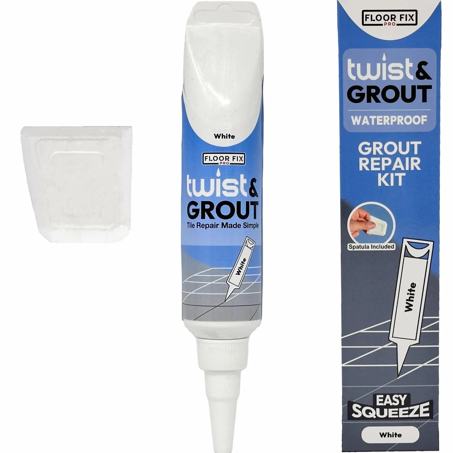 Twist & Grout de Floor-Fix Pro - Joint Carrelage. Réparation Rapide pour Salle de Bain/Douche/Cuisine - Kit de Restauration Prémélangé, Durable et Imperméable (Blanc)