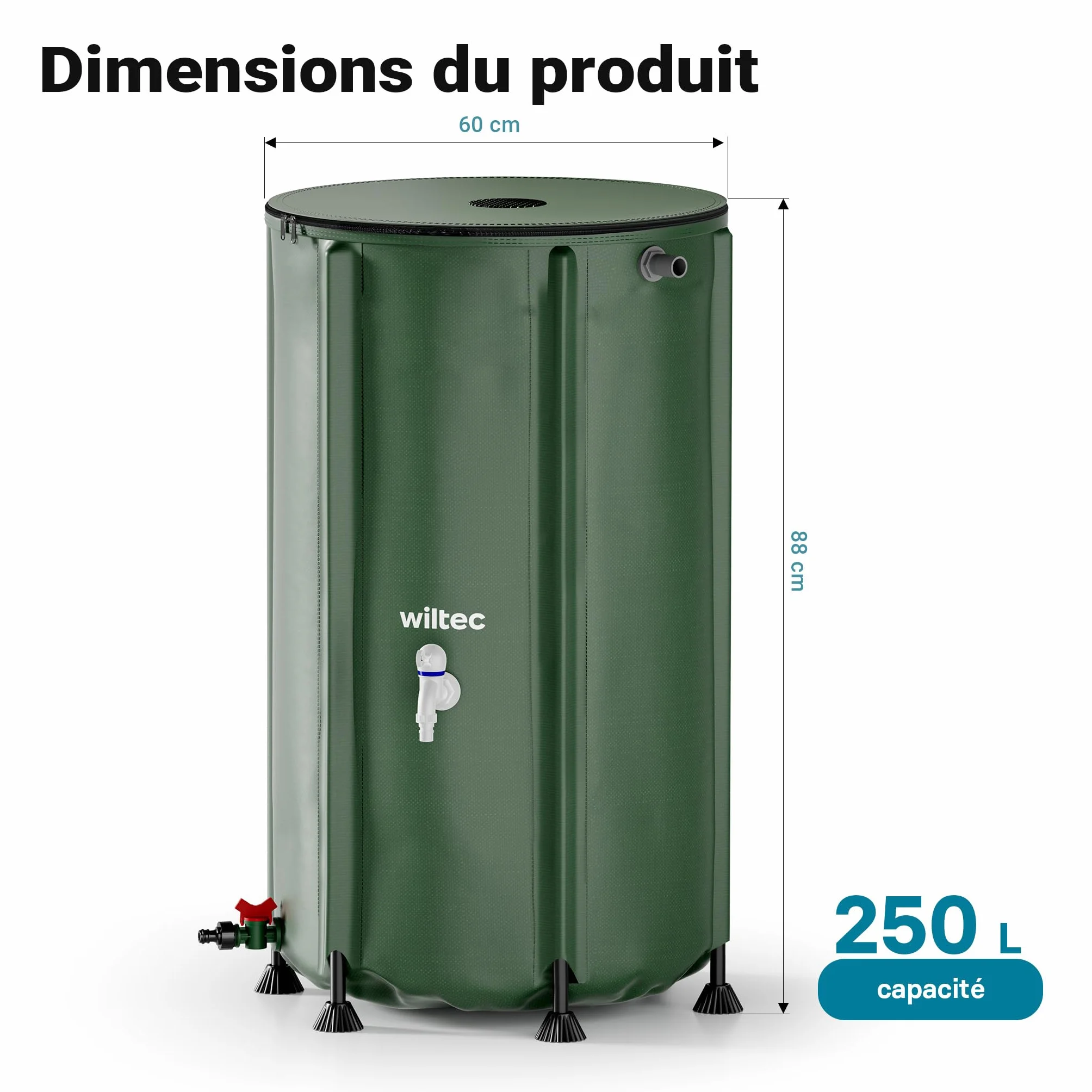 Wiltec Récupérateur Eau de Pluie Pliable 250 litres Citerne Souple PVC Jardin